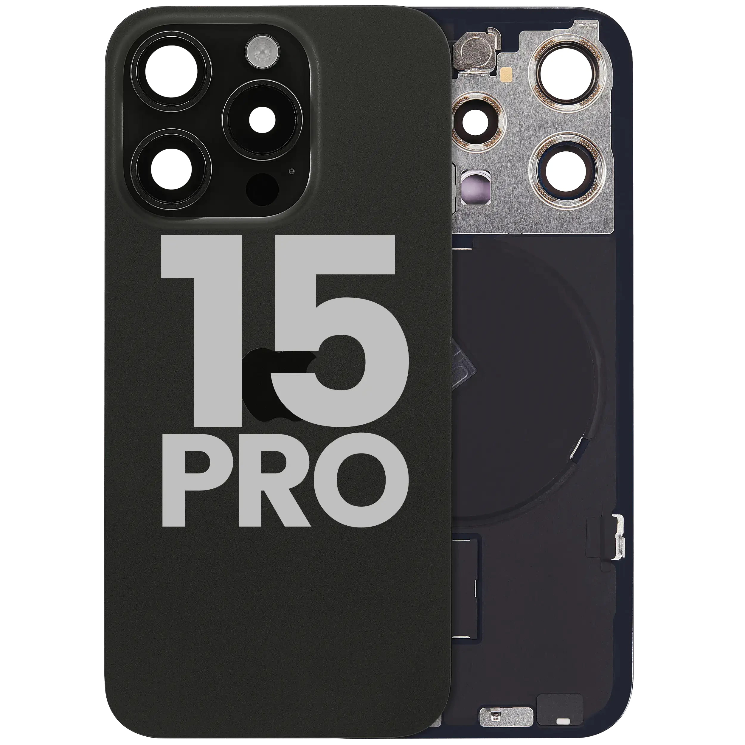 Vetro posteriore con magnete MagSafe, NFC e flat flash per iPhone 15 Pro (Used Service Pack Pull: Grade B) (Titanio nero)