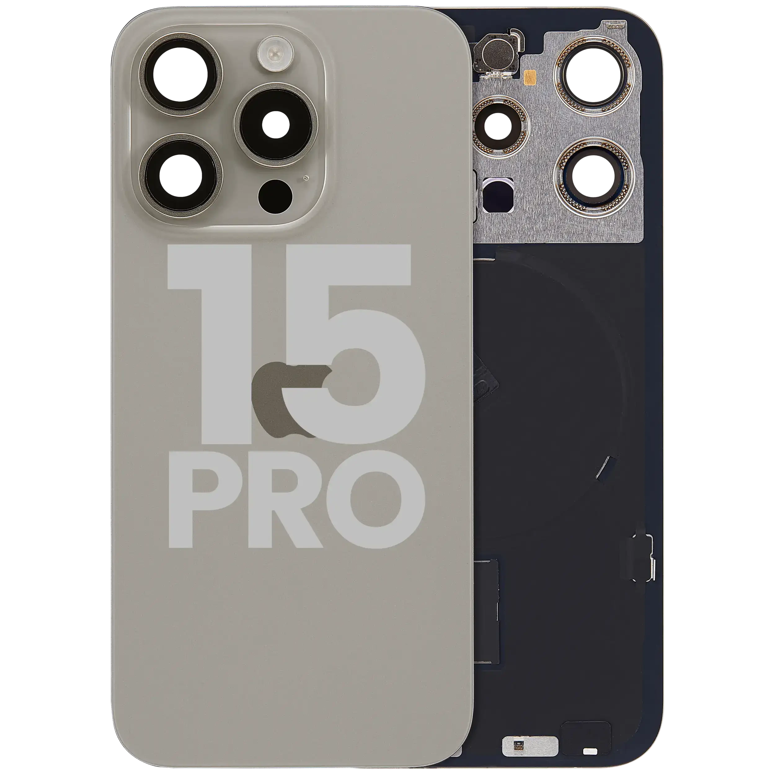 Vetro posteriore con magnete MagSafe, NFC e flat flash per iPhone 15 Pro (Used Service Pack Pull: Grade B) (Titanio naturale)