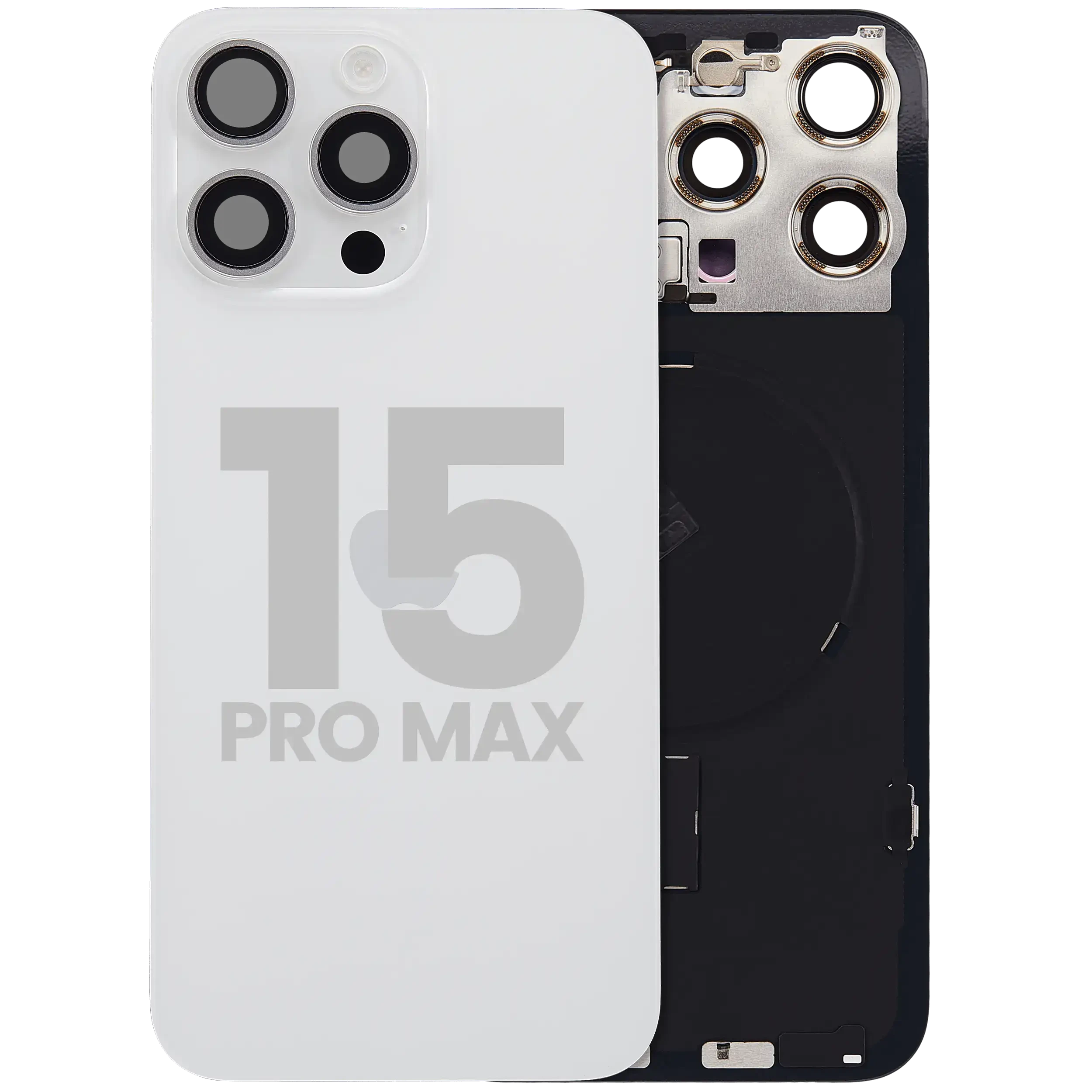 Vetro posteriore con magnete MagSafe, NFC e flat flash per iPhone 15 Pro Max (Used Service Pack Pull: Grade B) (Titanio bianco)