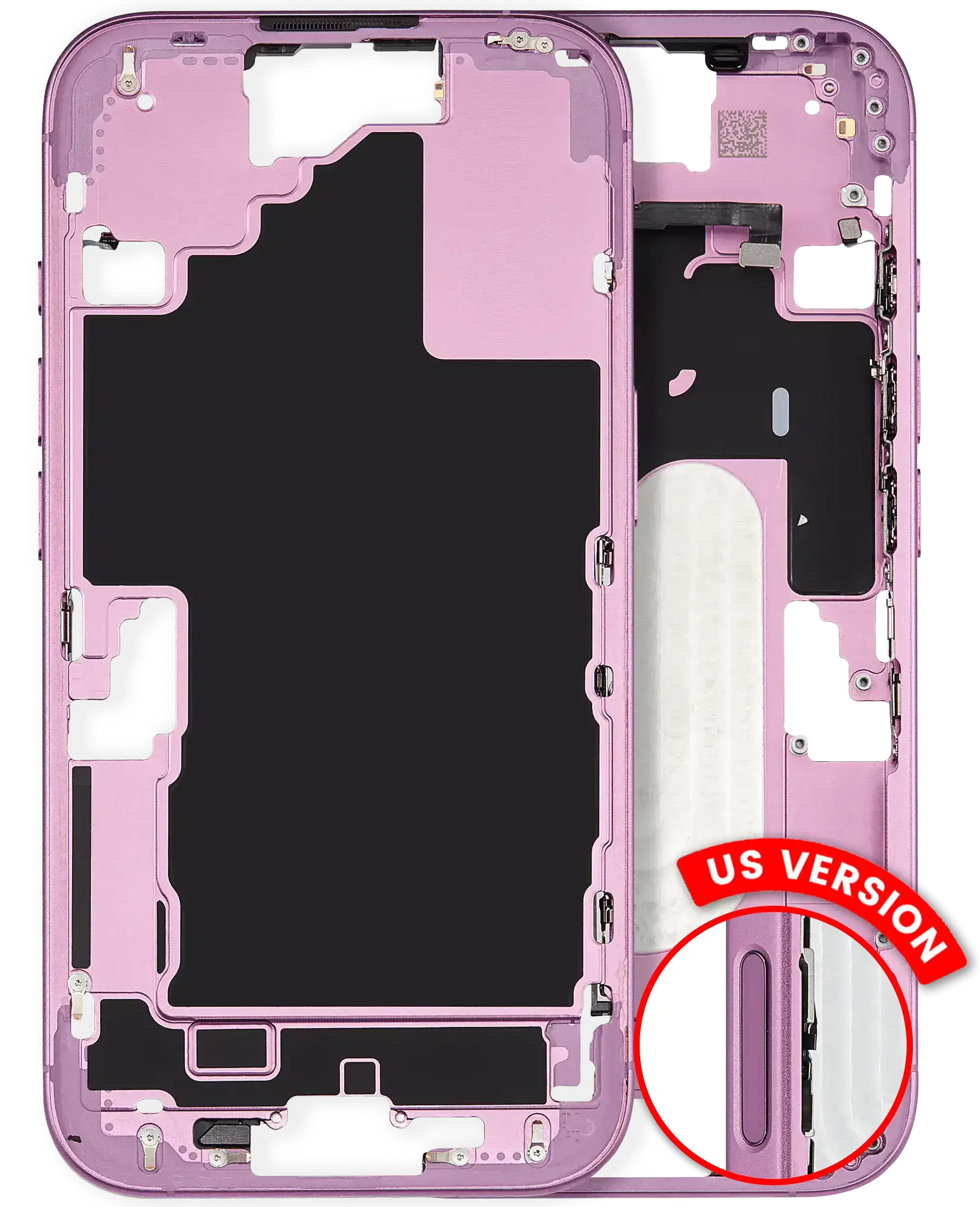 Frame centrale W/ Minuteria per iPhone 16 (US Version) (Used Service Pack Pull: grado A) (Rosa)