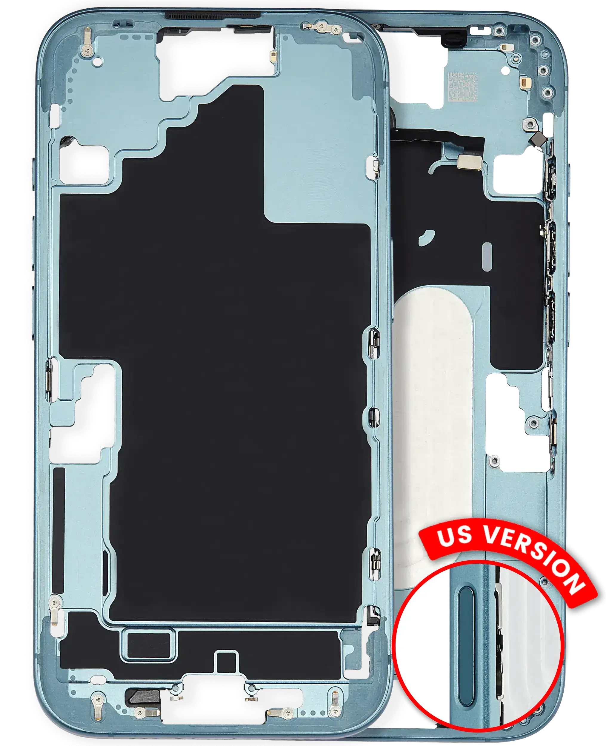 Frame centrale W/ Minuteria per iPhone 16 (US Version) (Used Service Pack Pull: grado A) (Verde petrolio)