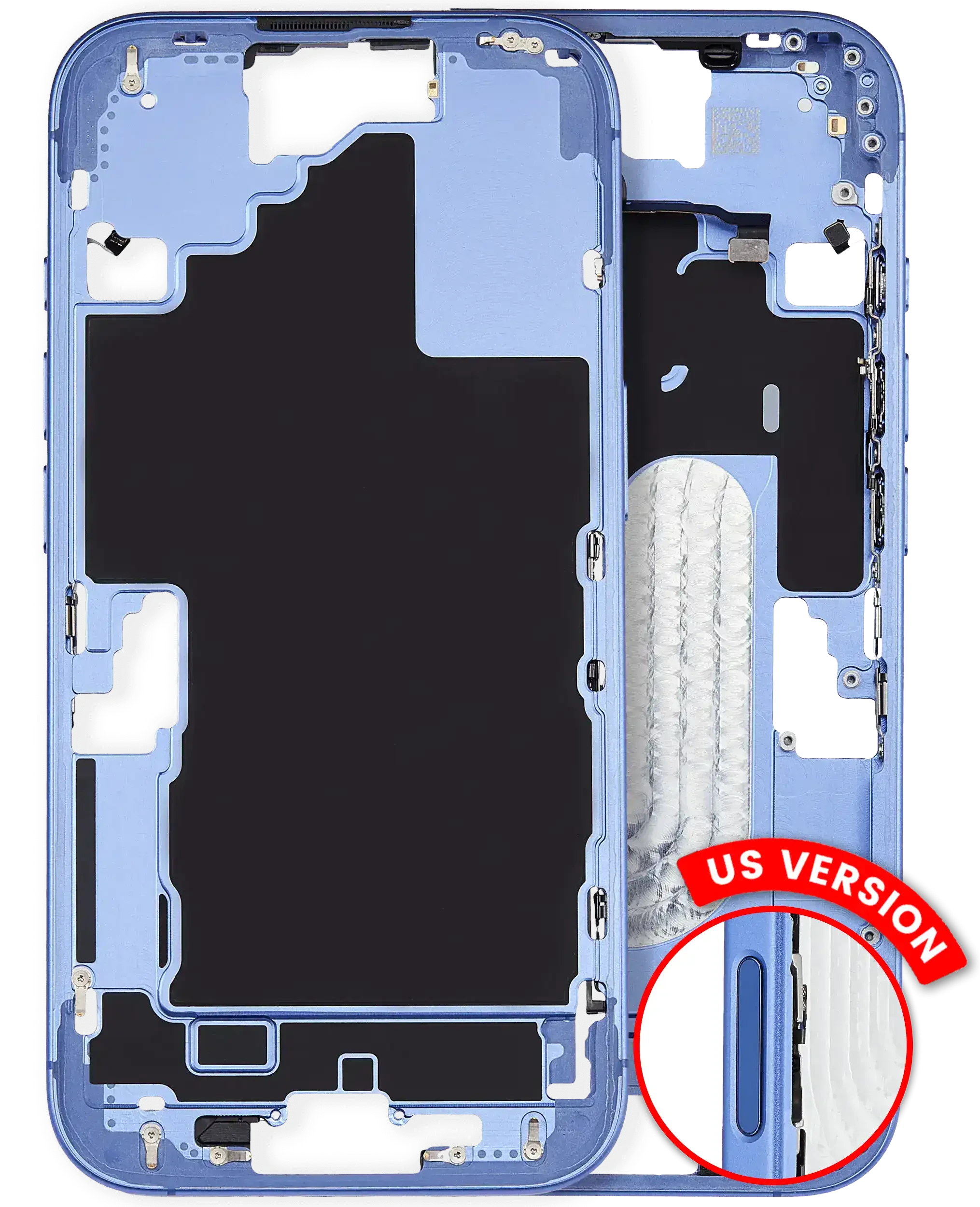 Frame centrale W/ Minuteria per iPhone 16 (US Version) (Used Service Pack Pull: grado A) (Blu oltremare)