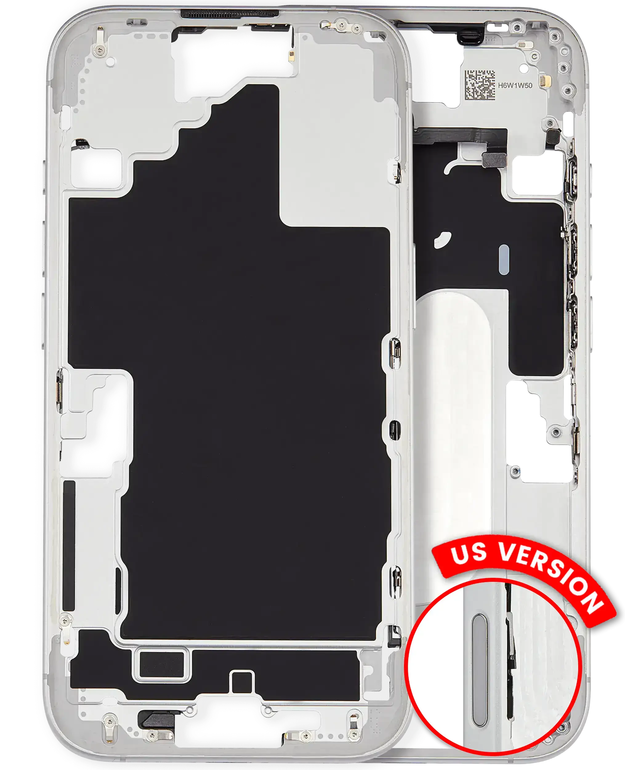 Frame centrale W/ Minuteria per iPhone 16 (US Version) (Used Service Pack Pull: grado A) (Bianco)