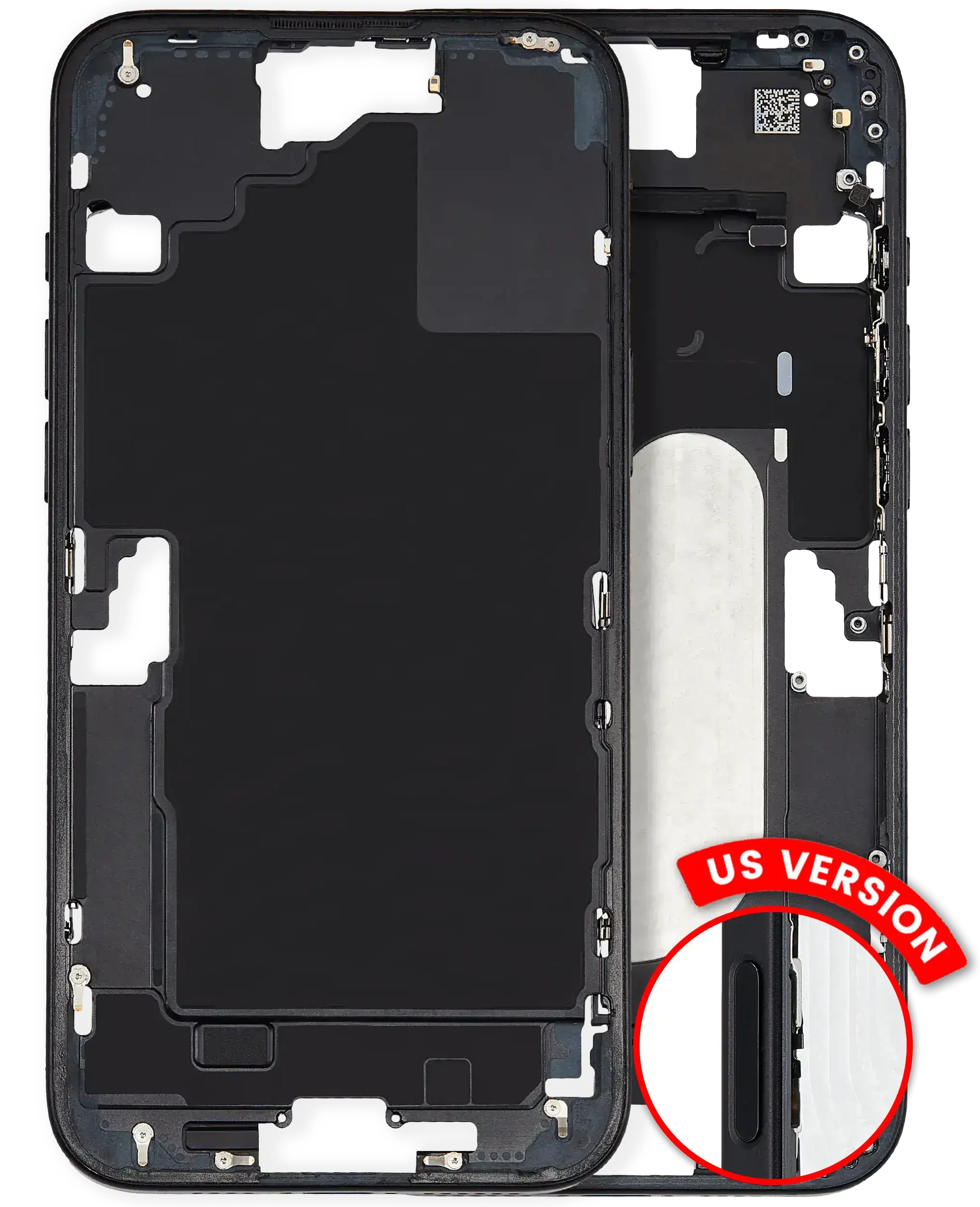 Frame centrale W/ Minuteria per iPhone 16 Plus (US Version) (Used Service Pack Pull: grado A) (Nero)