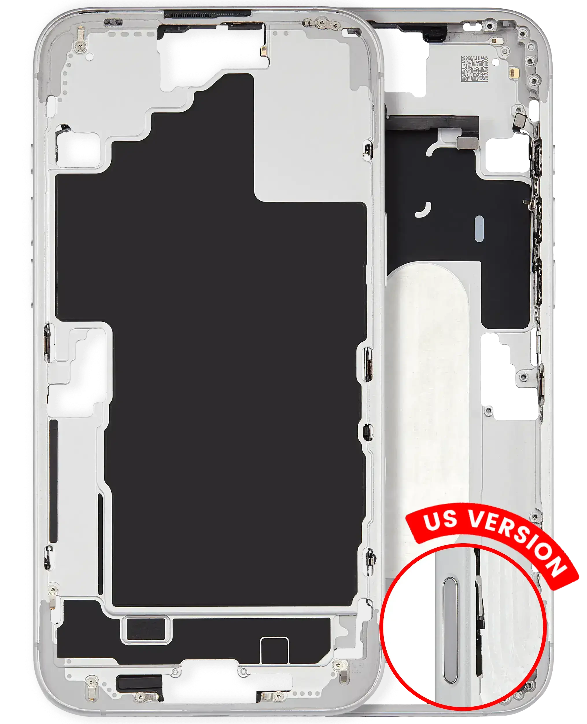Frame centrale W/ Minuteria per iPhone 16 Plus (US Version) (Used Service Pack Pull: grado A) (Bianco)