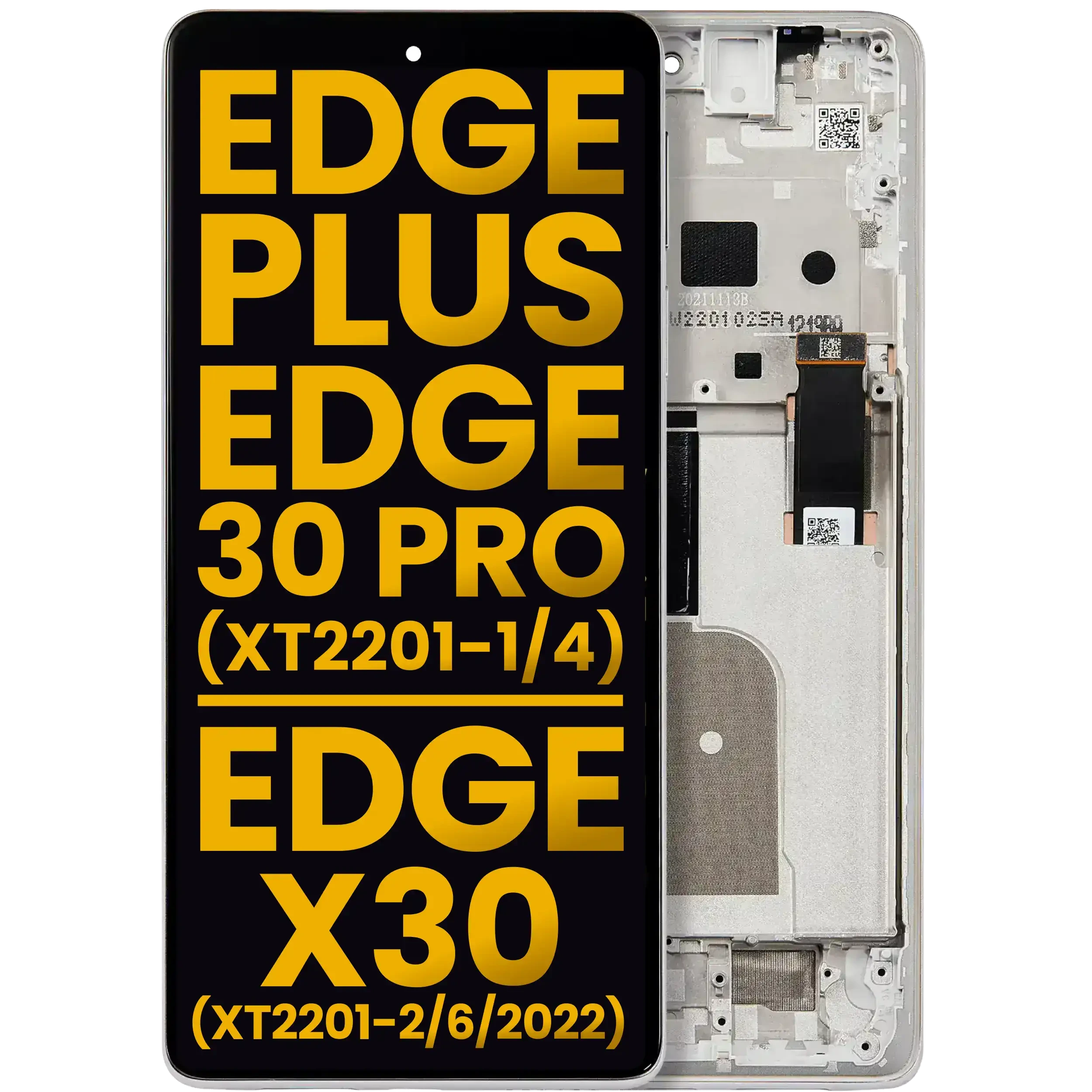 Display OLED completo con Frame per Motorola Moto Edge Plus / Edge 30 Pro (XT2201-1/4) / Edge X30 5G (XT2201-2/6 /2022) (Refurbished) (Stardust Bianco)