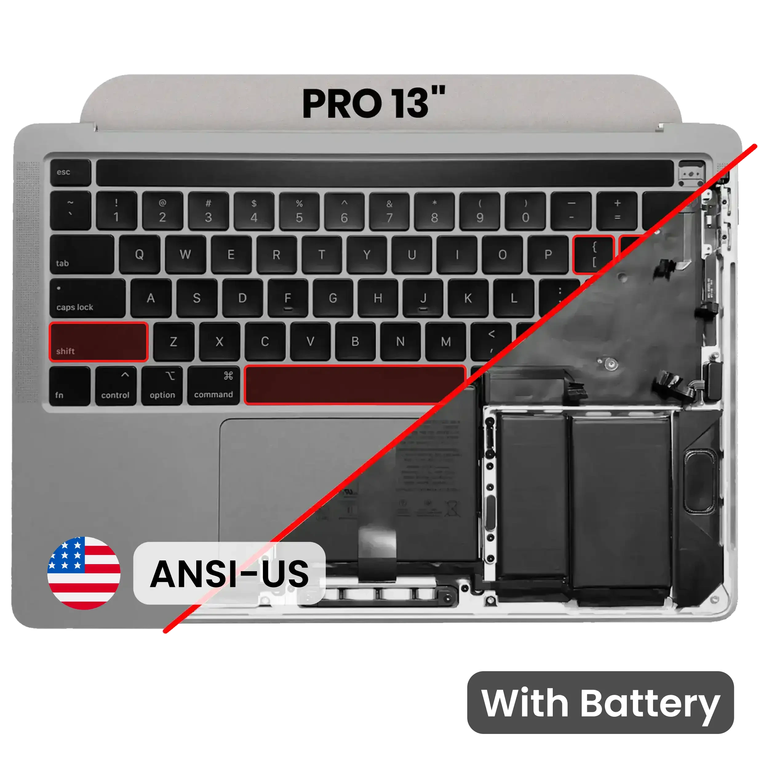 Top Case con Batteria e tastiera (ANSI US) per MacBook Pro 13" A2251 (2020) (Used Service Pack Pull: Grade B) (Grigio siderale)