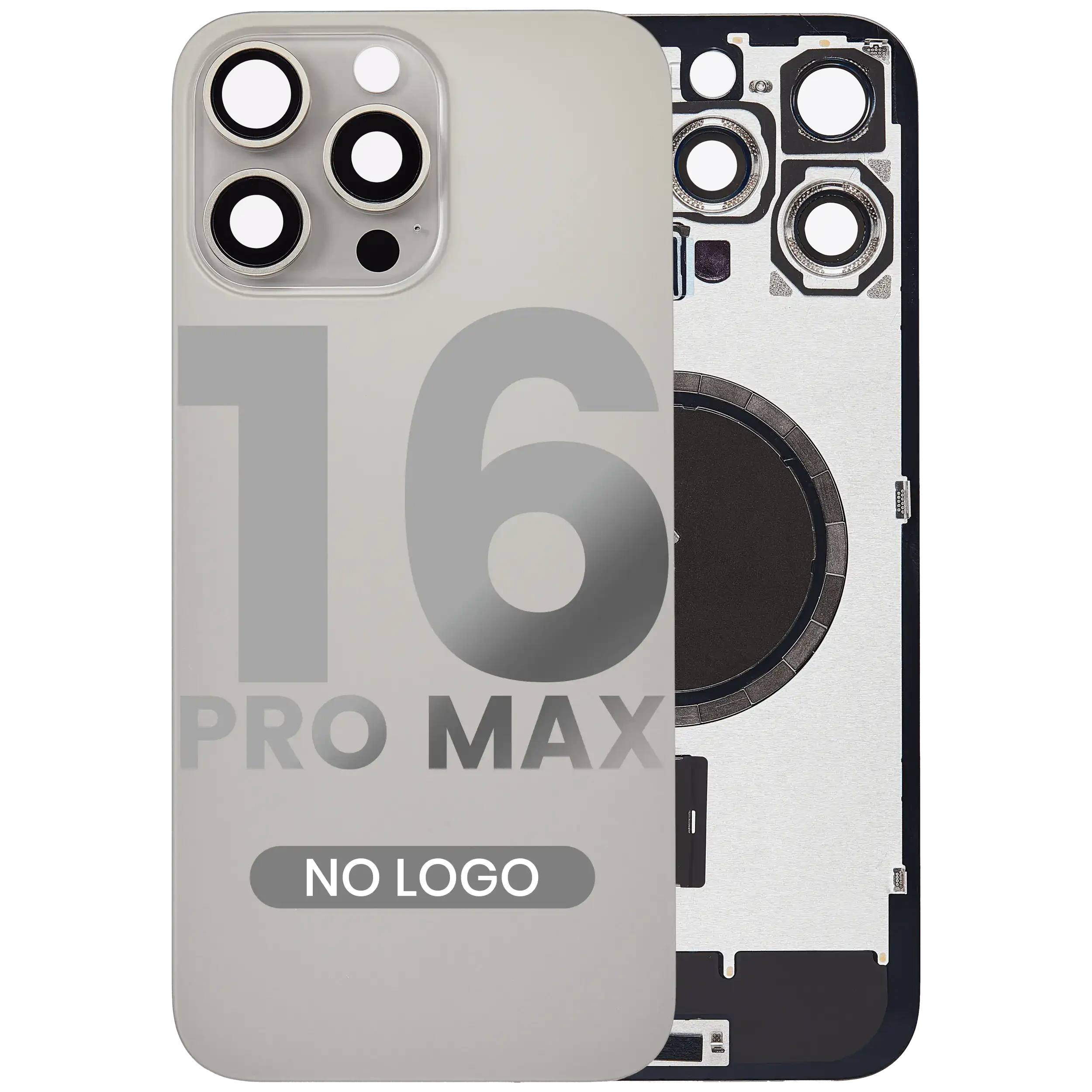 Vetro posteriore w/ magnete MagSafe per iPhone 16 Pro Max (Aftermarket) (Titanio naturale) (No Logo)