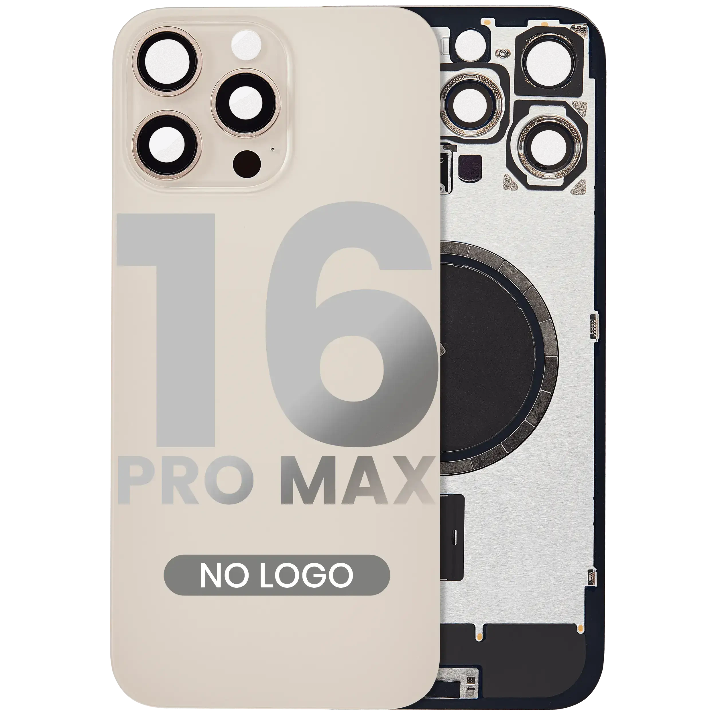 Vetro posteriore w/ magnete MagSafe per iPhone 16 Pro Max (Aftermarket) (Titanio sabbia) (No Logo)