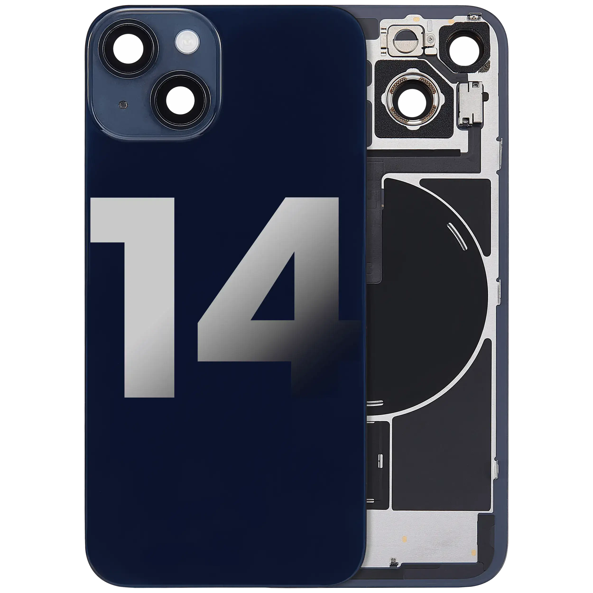 Vetro posteriore con magnete MagSafe, NFC e flat flash per iPhone 14 (Used Service Pack Pull: grado A) (Mezzanotte)