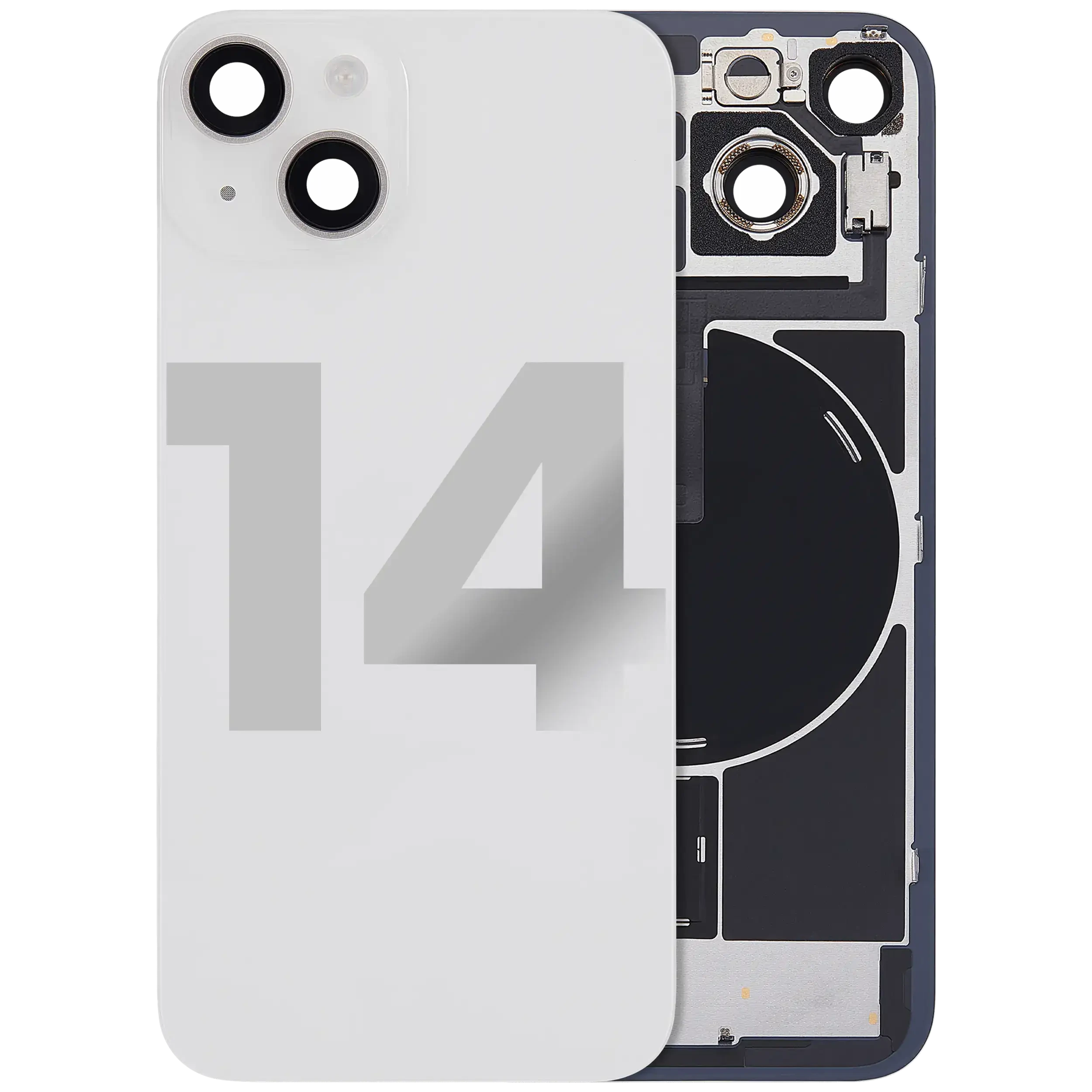 Vetro posteriore con magnete MagSafe, NFC e flat flash per iPhone 14 (Used Service Pack Pull: grado A) (Galassia)