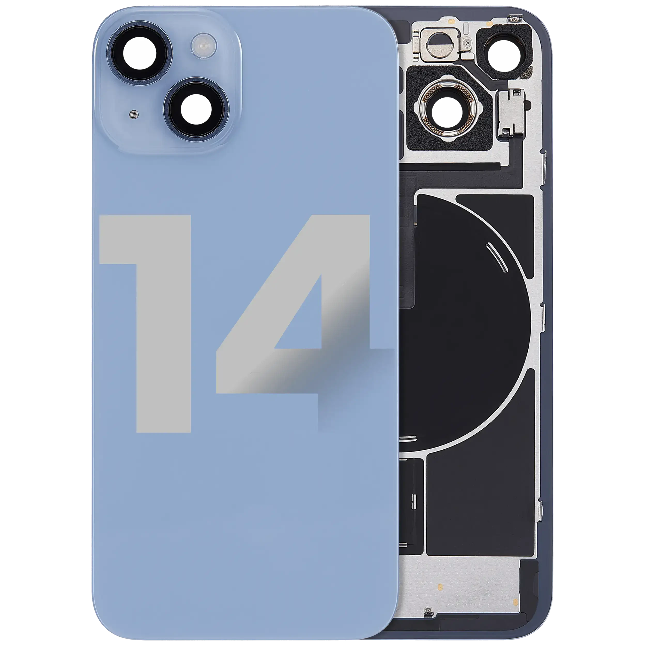 Vetro posteriore con magnete MagSafe, NFC e flat flash per iPhone 14 (Used Service Pack Pull: grado A) (Blu)