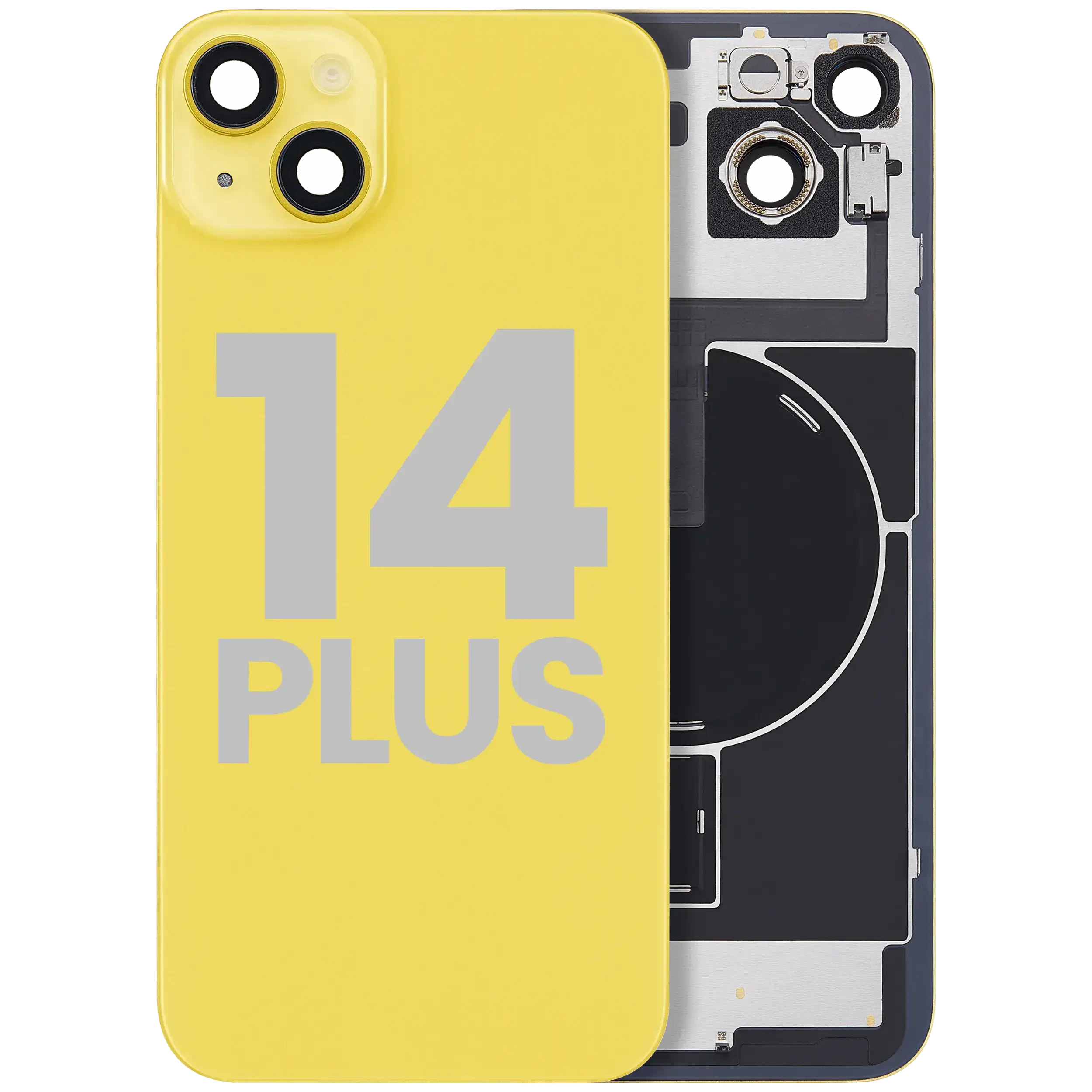 Vetro posteriore con magnete MagSafe, NFC e flat flash per iPhone 14 Plus (Used Service Pack Pull: grado A) (Giallo)