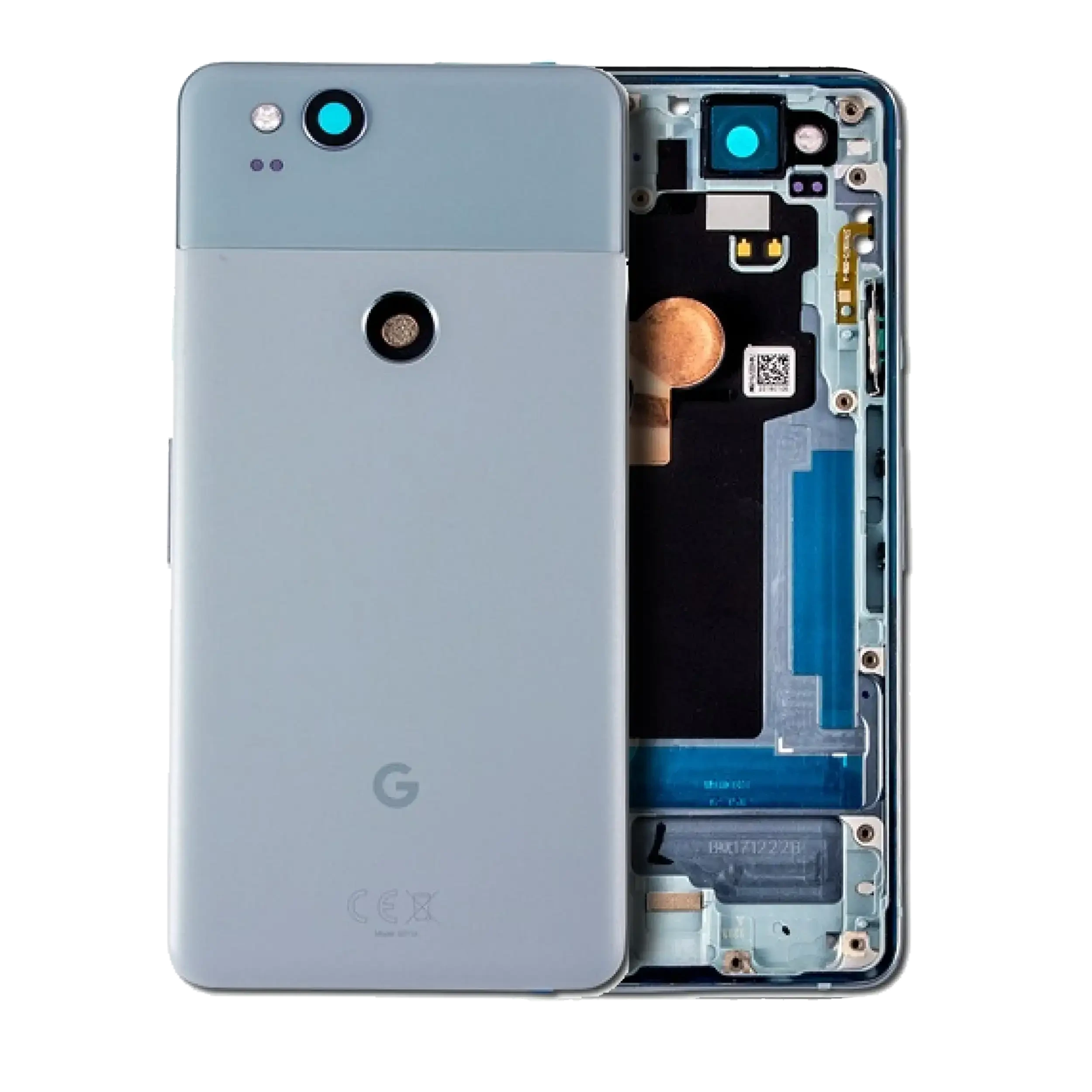 Scocca posteriore W/ Small Components Pre-Installed per Google Pixel 2 (Service Pack) (Kinda Blu)