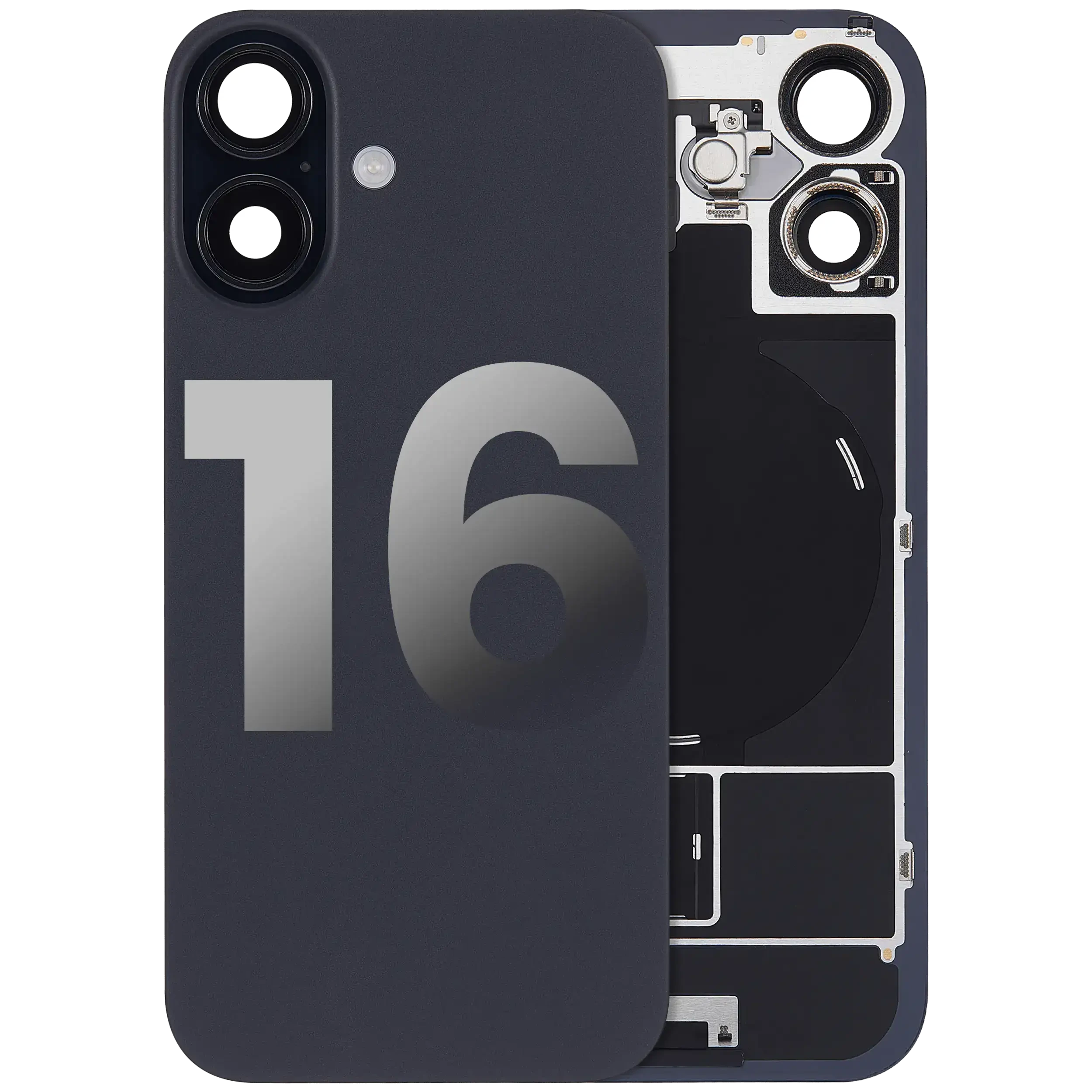 Vetro posteriore con magnete MagSafe, NFC e flat flash per iPhone 16 (Used Service Pack Pull: Grade B) (Nero)