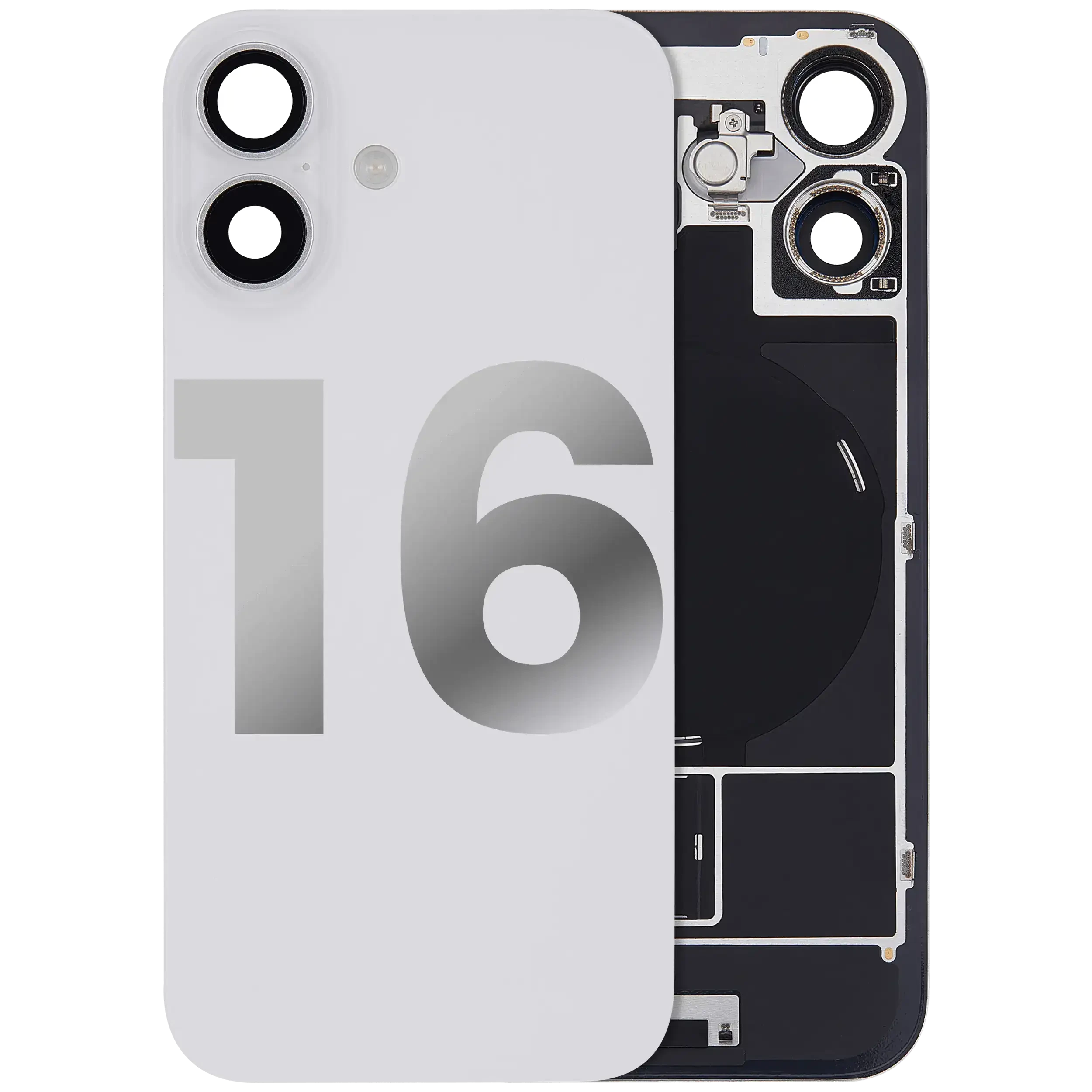 Vetro posteriore con magnete MagSafe, NFC e flat flash per iPhone 16 (Used Service Pack Pull: Grade B) (Bianco)