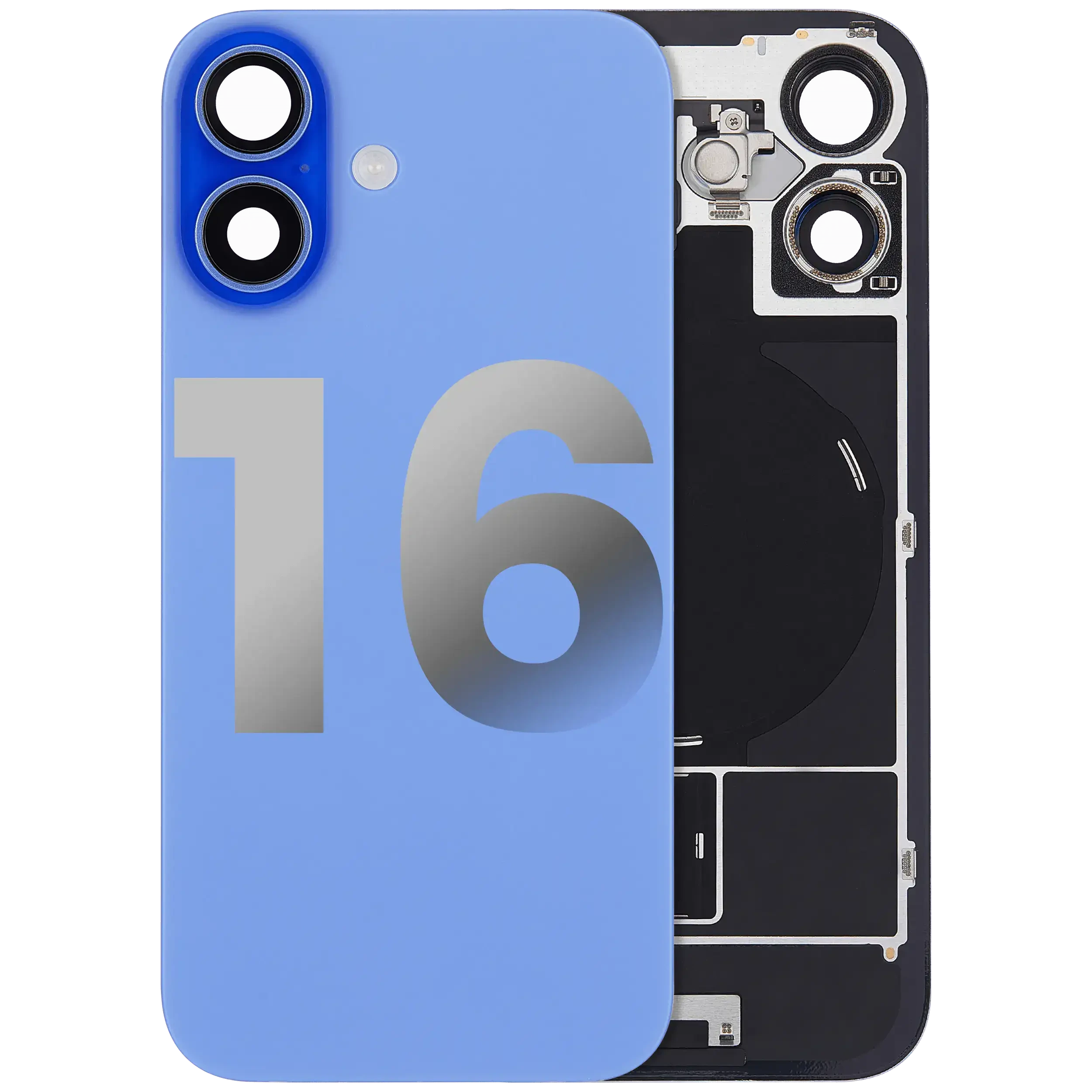 Vetro posteriore con magnete MagSafe, NFC e flat flash per iPhone 16 (Used Service Pack Pull: Grade B) (Blu oltremare)