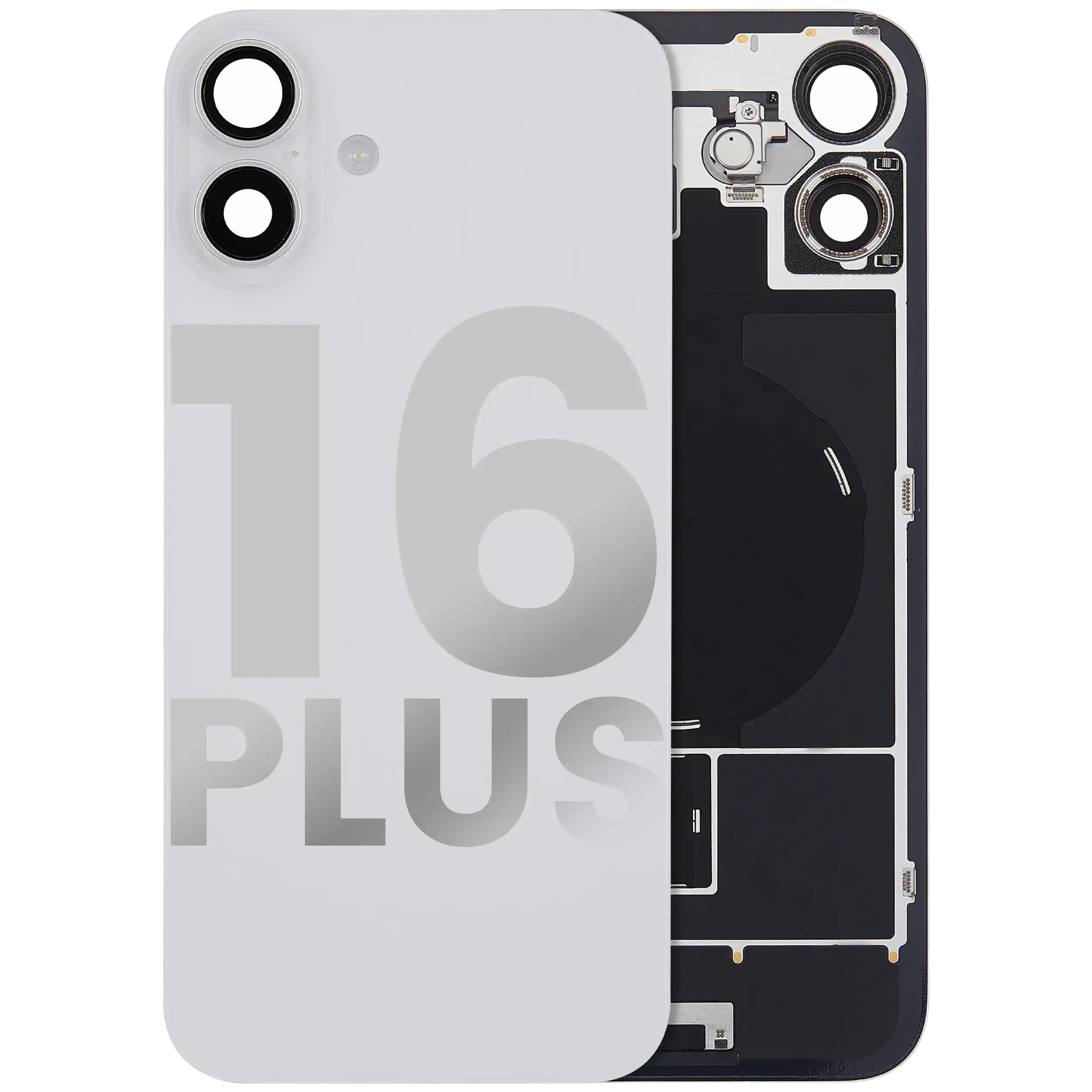 Vetro posteriore con magnete MagSafe, NFC e flat flash per iPhone 16 Plus (Used Service Pack Pull: Grade B) (Bianco)