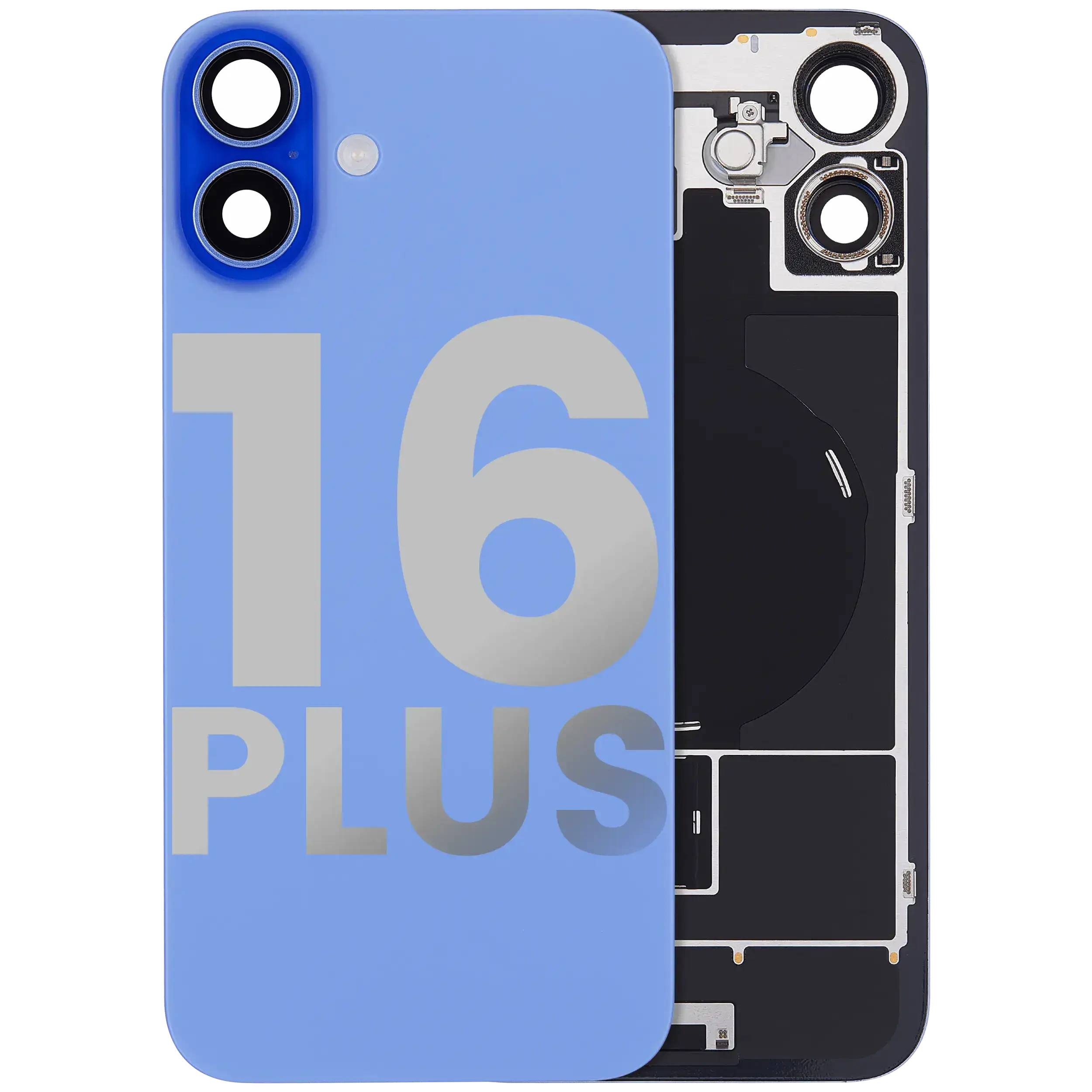 Vetro posteriore con magnete MagSafe, NFC e flat flash per iPhone 16 Plus (Used Service Pack Pull: Grade B) (Blu oltremare)
