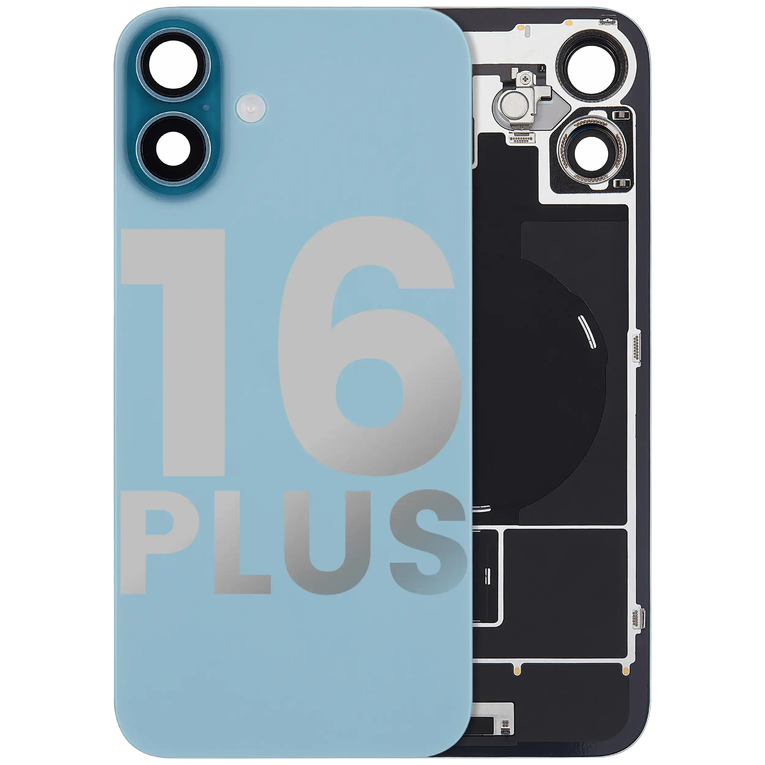 Vetro posteriore con magnete MagSafe, NFC e flat flash per iPhone 16 Plus (Used Service Pack Pull: Grade B) (Verde petrolio)