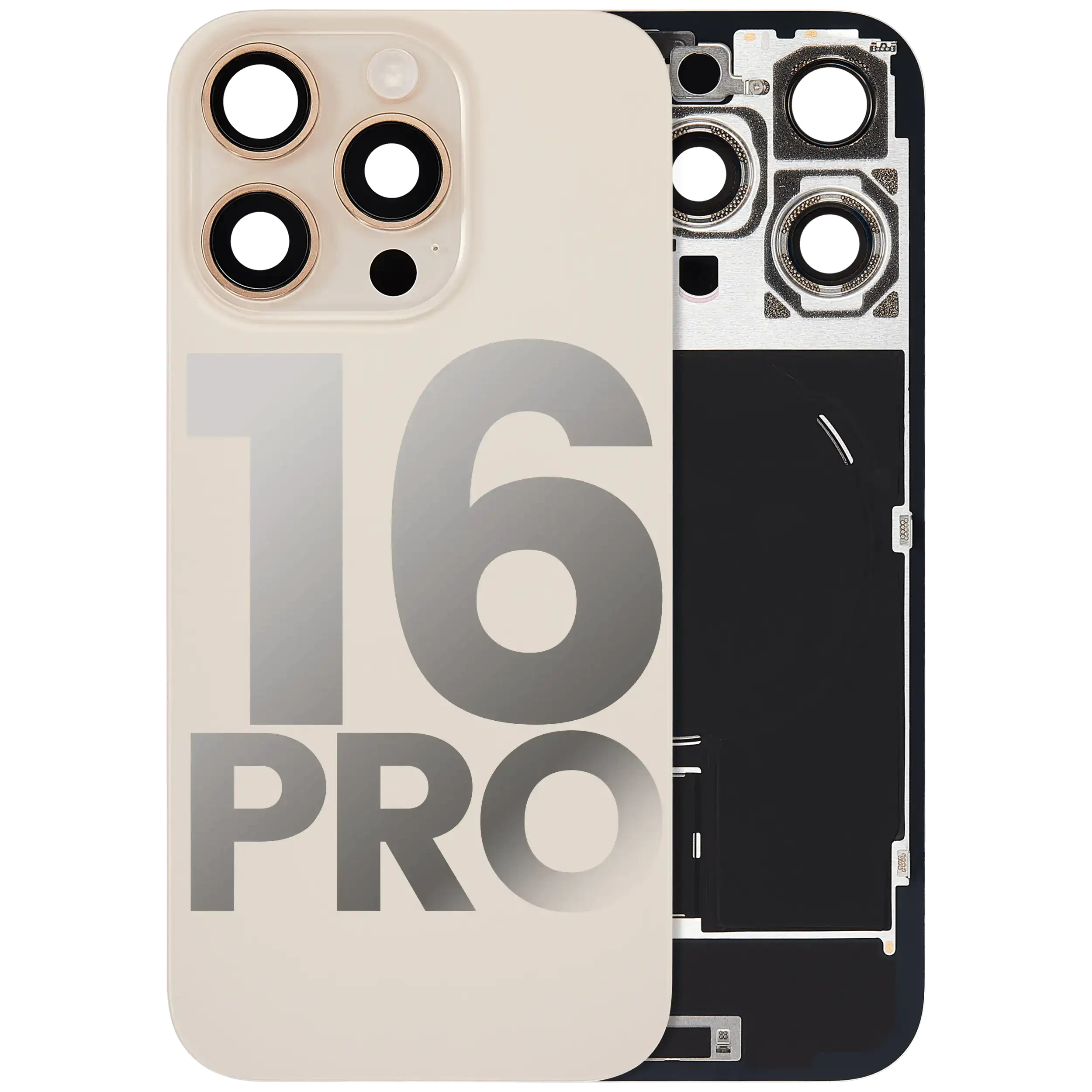 Vetro posteriore con magnete MagSafe, NFC e flat flash per iPhone 16 Pro (Used Service Pack Pull: Grade B) (Titanio sabbia)