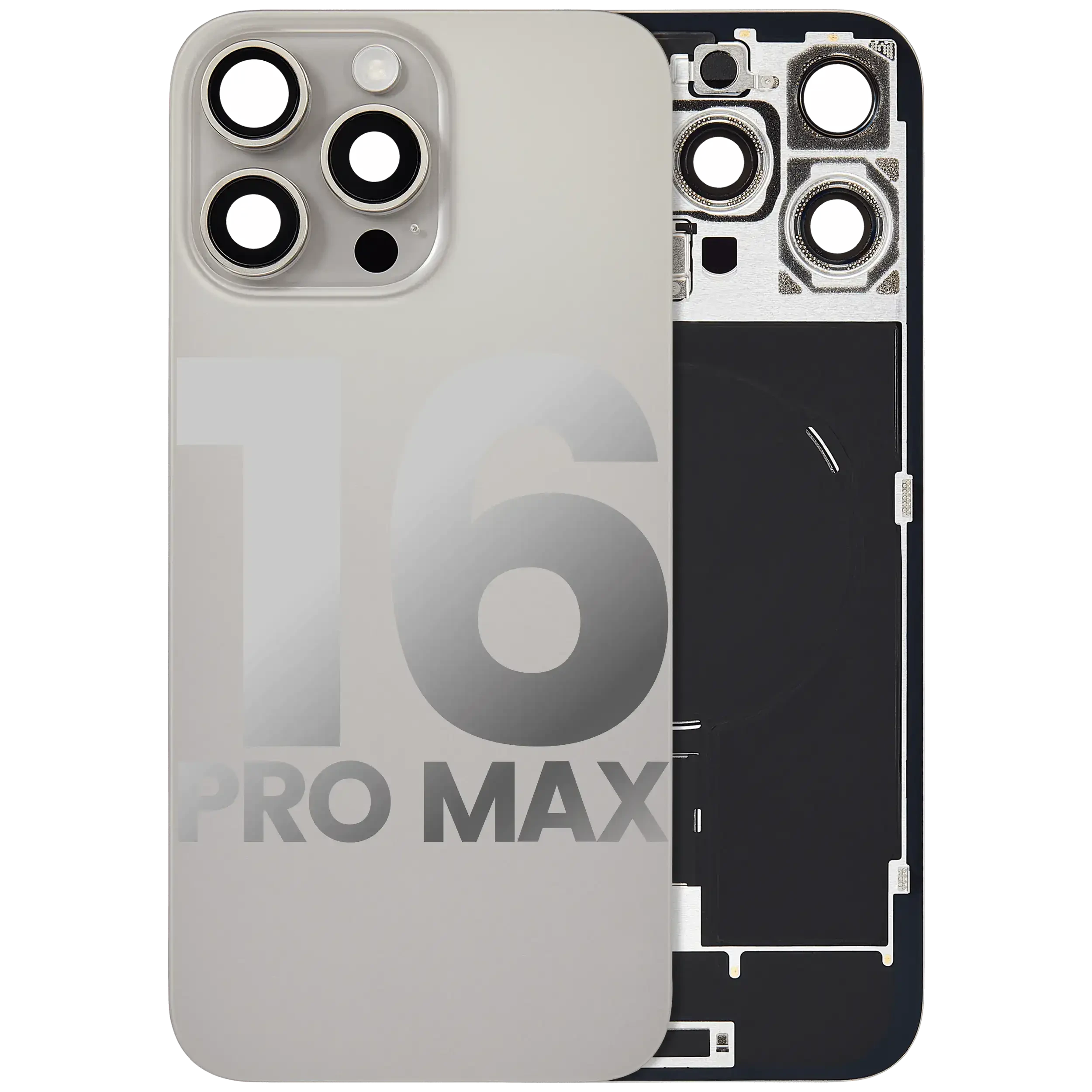 Vetro posteriore con magnete MagSafe, NFC e flat flash per iPhone 16 Pro Max (Used Service Pack Pull: Grade B) (Titanio naturale)