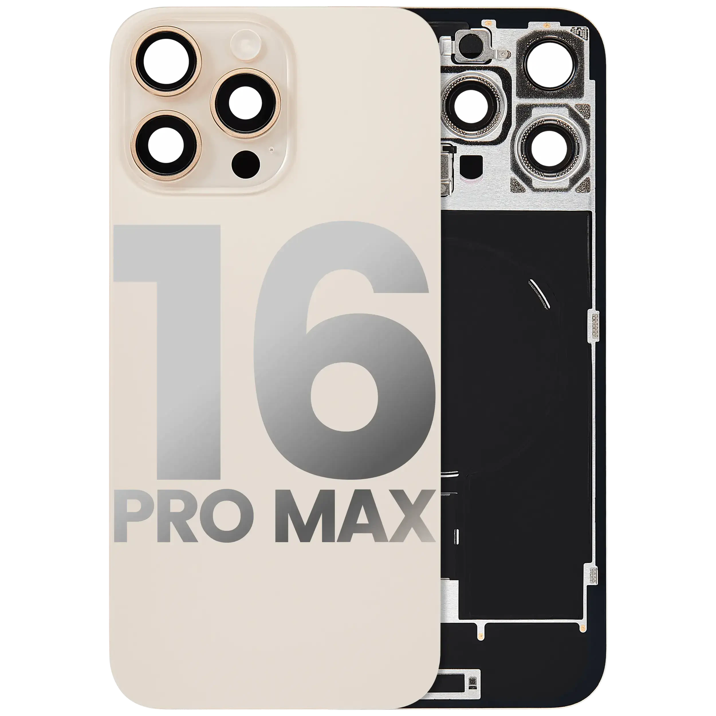 Vetro posteriore con magnete MagSafe, NFC e flat flash per iPhone 16 Pro Max (Used Service Pack Pull: Grade B) (Titanio sabbia)