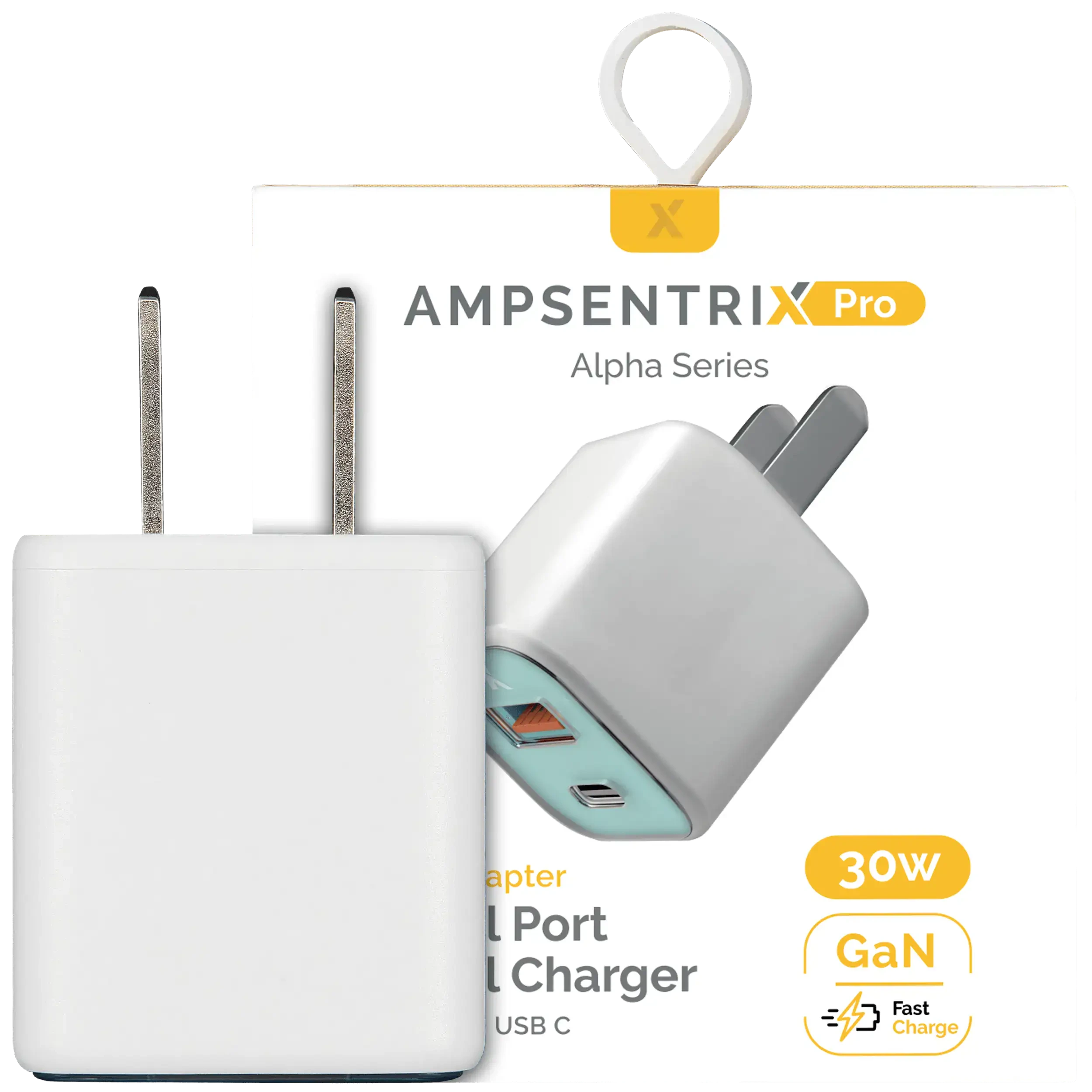 AmpSentrix Pro 30W 2-in-1 USB-C / USB-A GaN Wall Adapter (Verde petrolio)