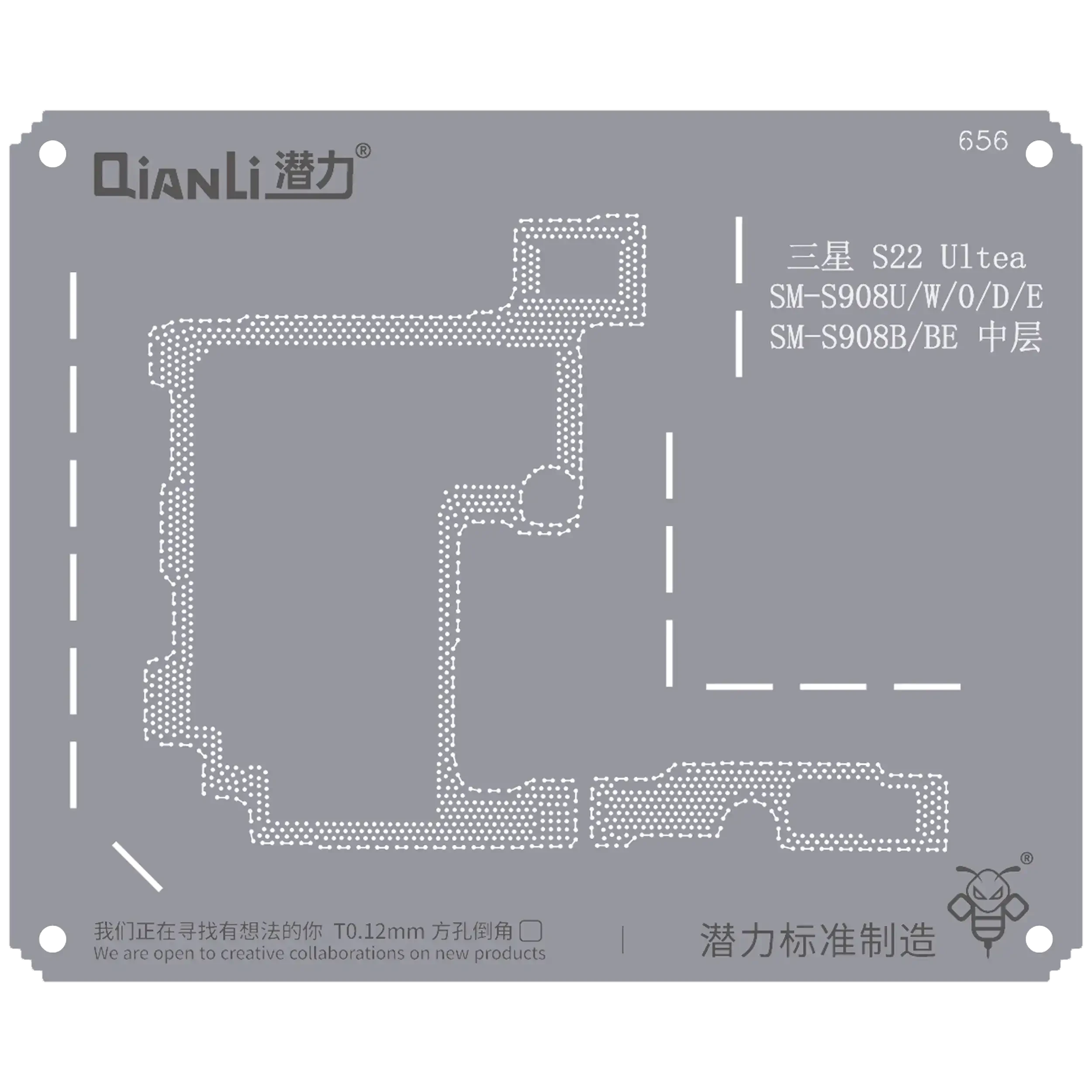 Bumblebee Stencil (QS656) per Samsung S22 Ultra SM-S908U/conO/D/E SM-S908B/BE Frame centrale (Qianli)