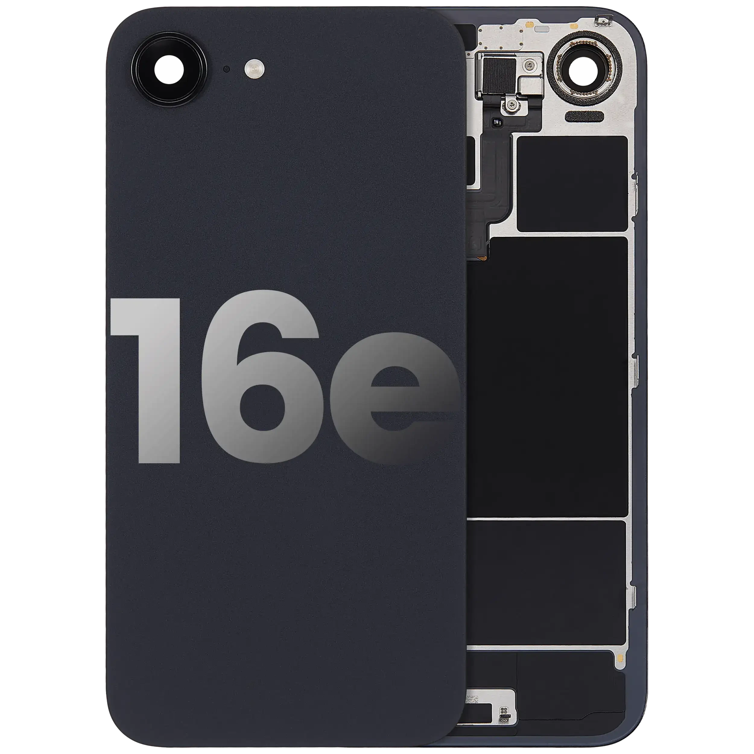 Vetro posteriore con magnete MagSafe, NFC e flat flash per iPhone 16e (Used Service Pack Pull: grado A) (Nero)