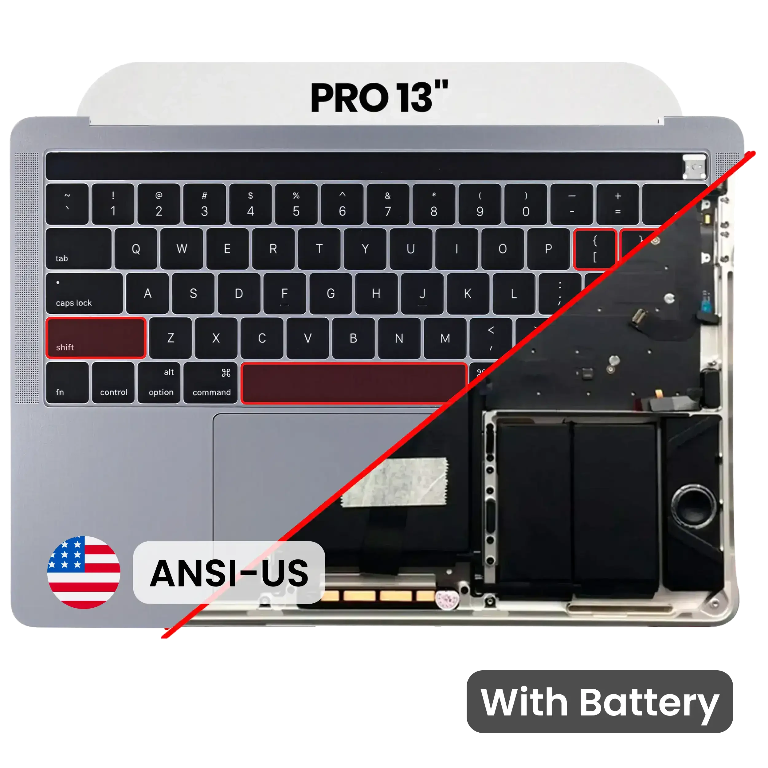 Top Case con Batteria e tastiera (ANSI US) per MacBook Pro 13" A1706 (2016) (Used Service Pack Pull: Grade B/C) (Grigio siderale)