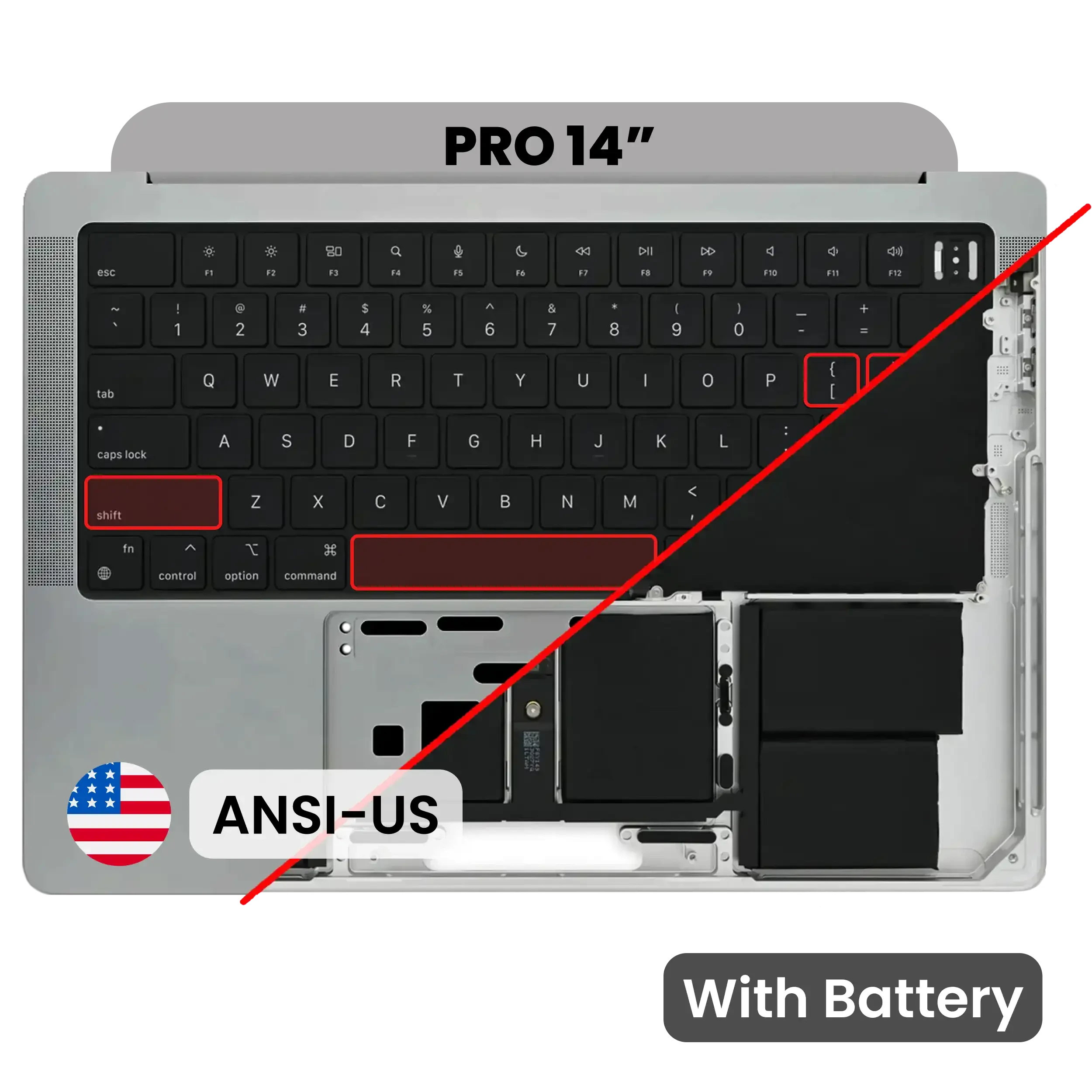 Top Case con Batteria e tastiera (ANSI US) per MacBook Pro 14" A2442 (2021) / A2779 (2023) (Used Service Pack Pull: grado A) (Grigio siderale)