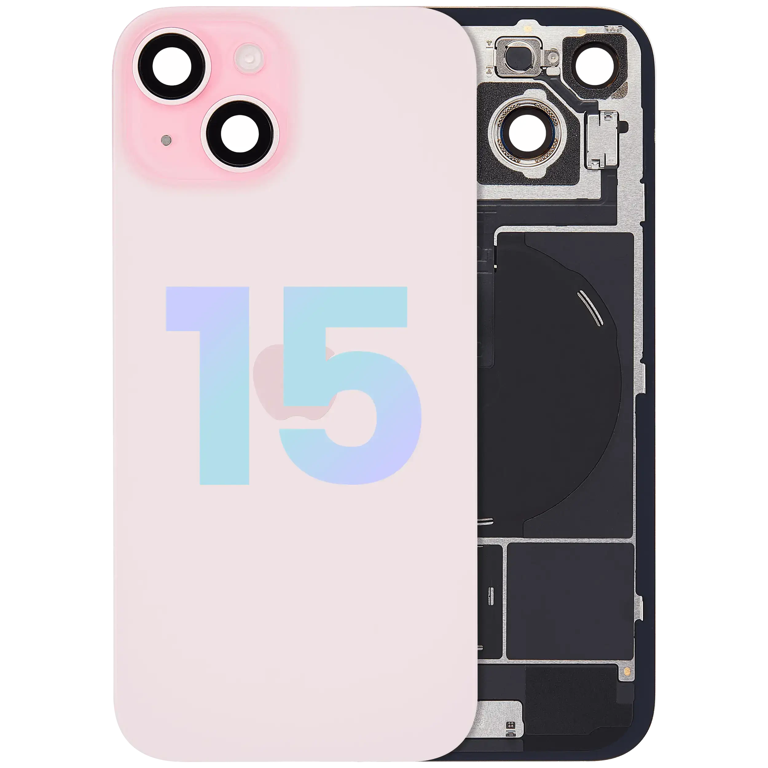 Vetro posteriore con magnete MagSafe, NFC e flat flash per iPhone 15 (Service Pack) (Rosa)