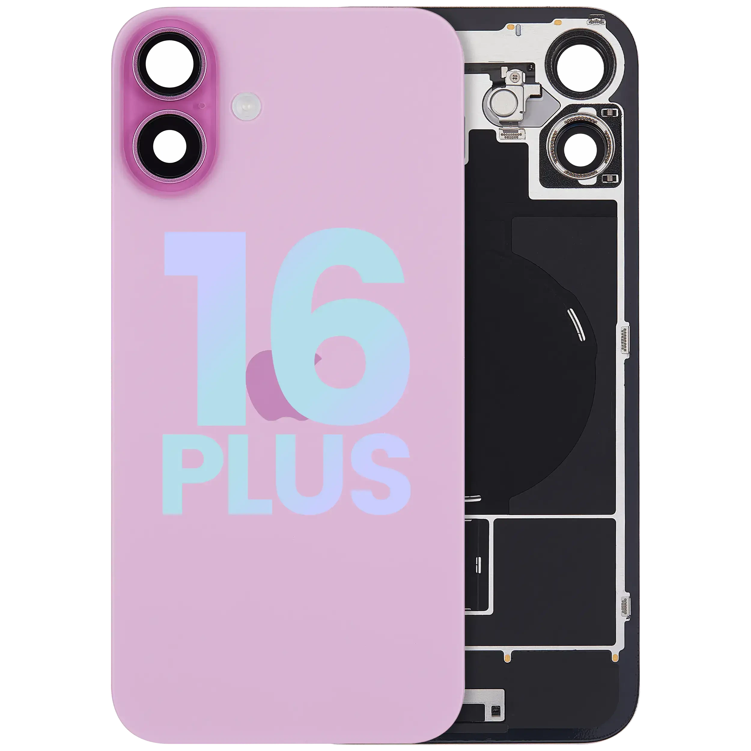 Vetro posteriore con magnete MagSafe, NFC e flat flash per iPhone 16 Plus (Service Pack) (Rosa)