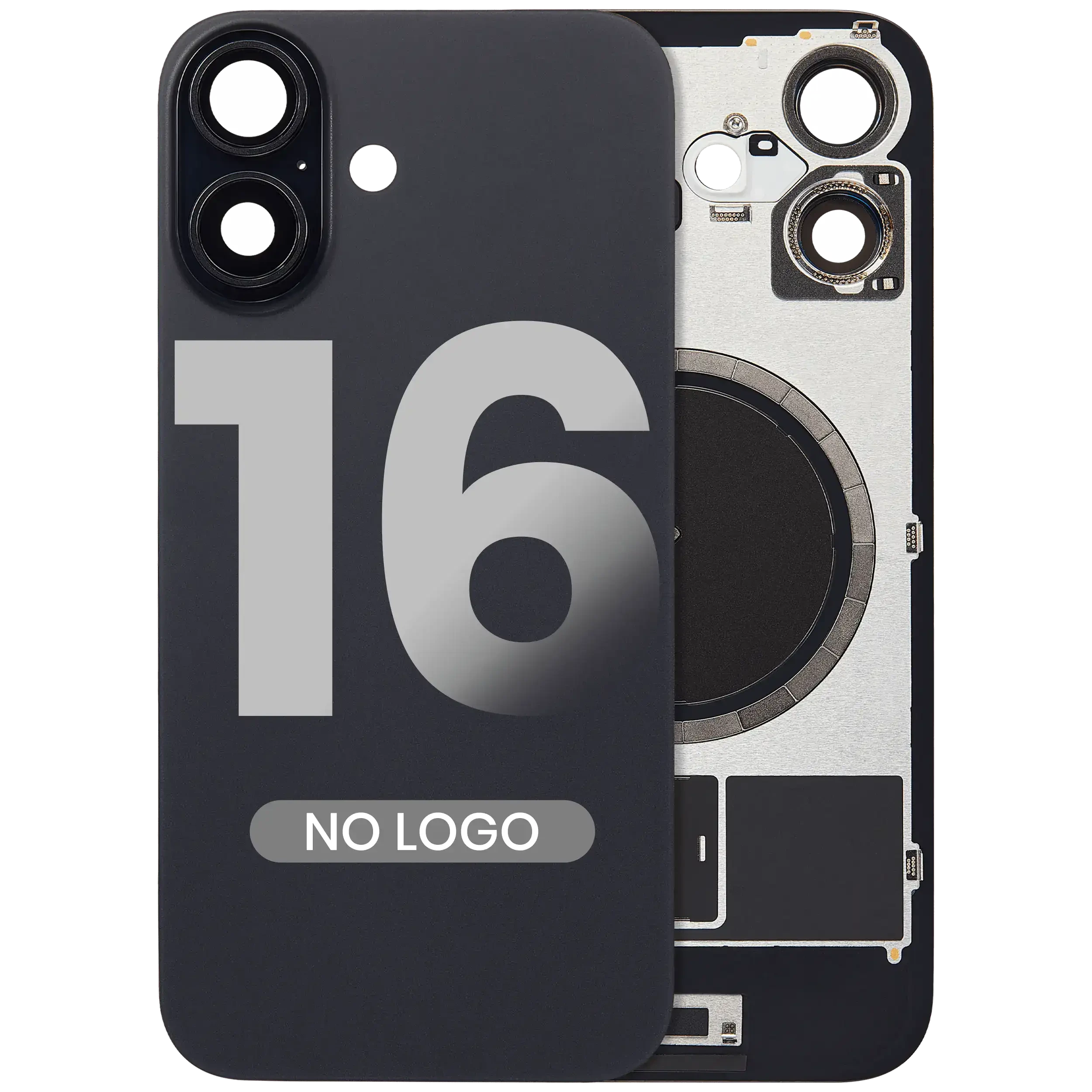 Vetro posteriore w/ magnete MagSafe per iPhone 16 (Aftermarket) (Nero) (No Logo)