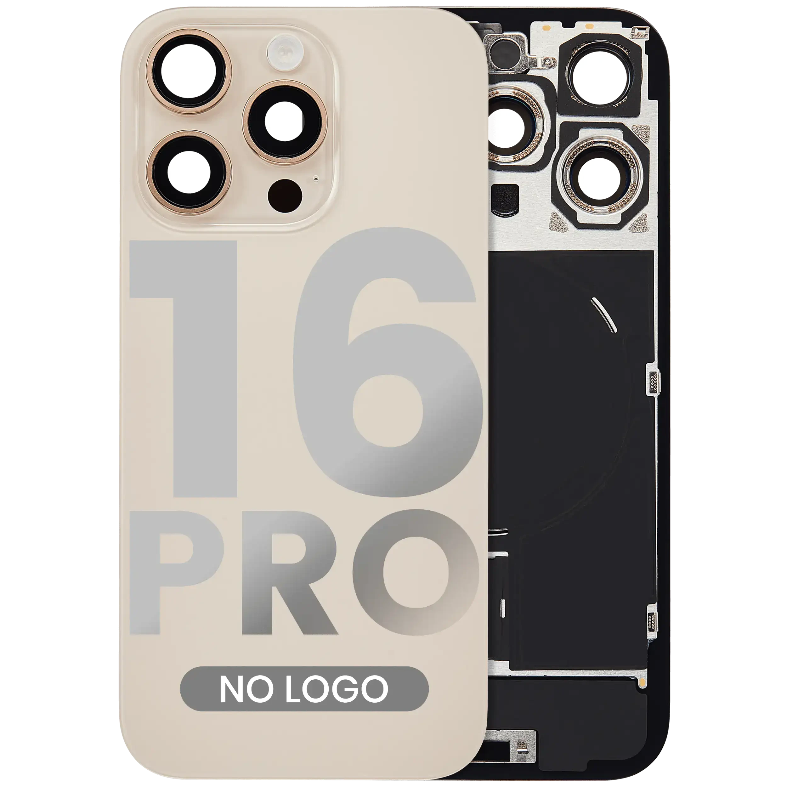 Vetro posteriore con magnete MagSafe, NFC e flat flash per iPhone 16 Pro (Aftermarket) (Titanio sabbia) (No Logo)