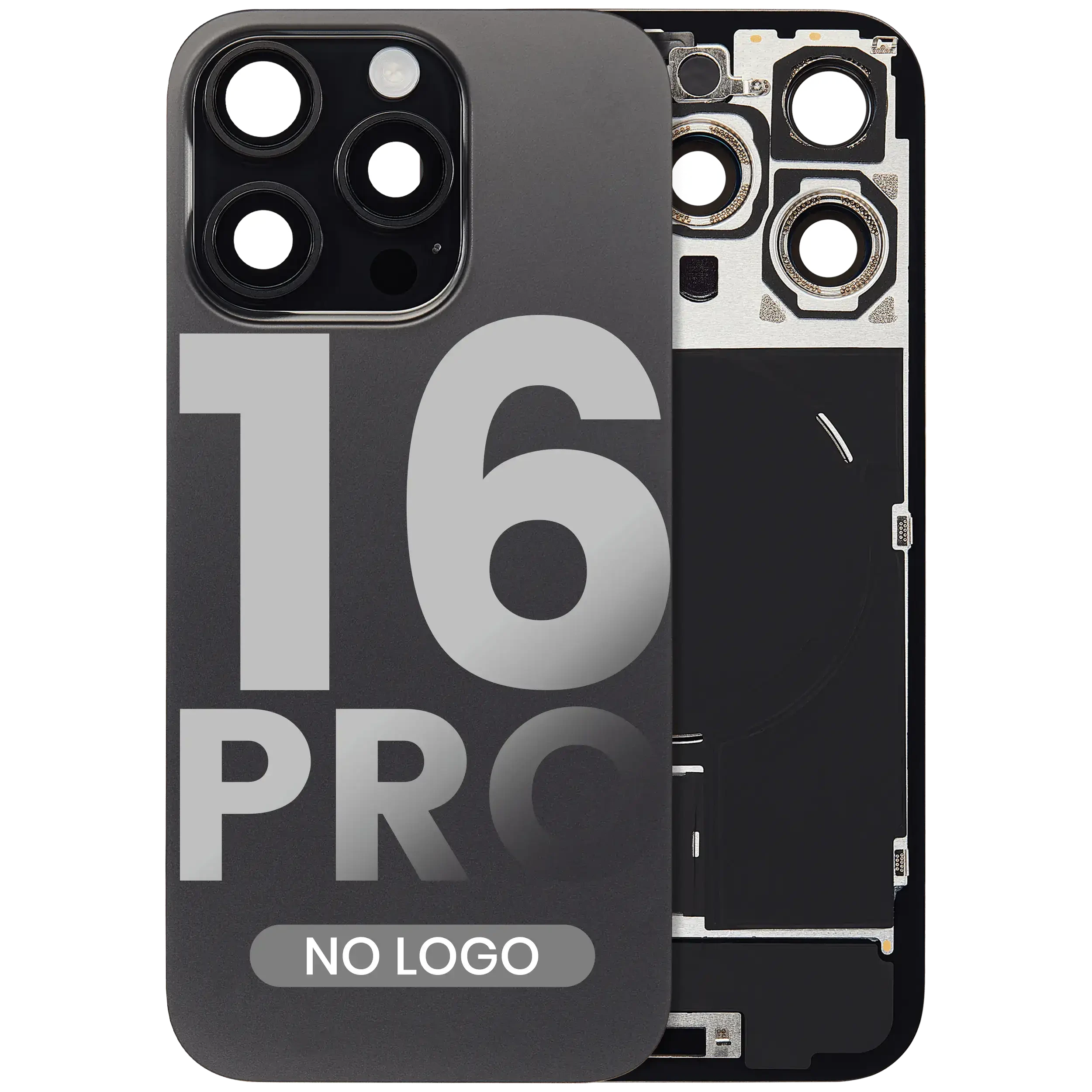 Vetro posteriore con magnete MagSafe, NFC e flat flash per iPhone 16 Pro (Aftermarket) (Titanio nero) (No Logo)