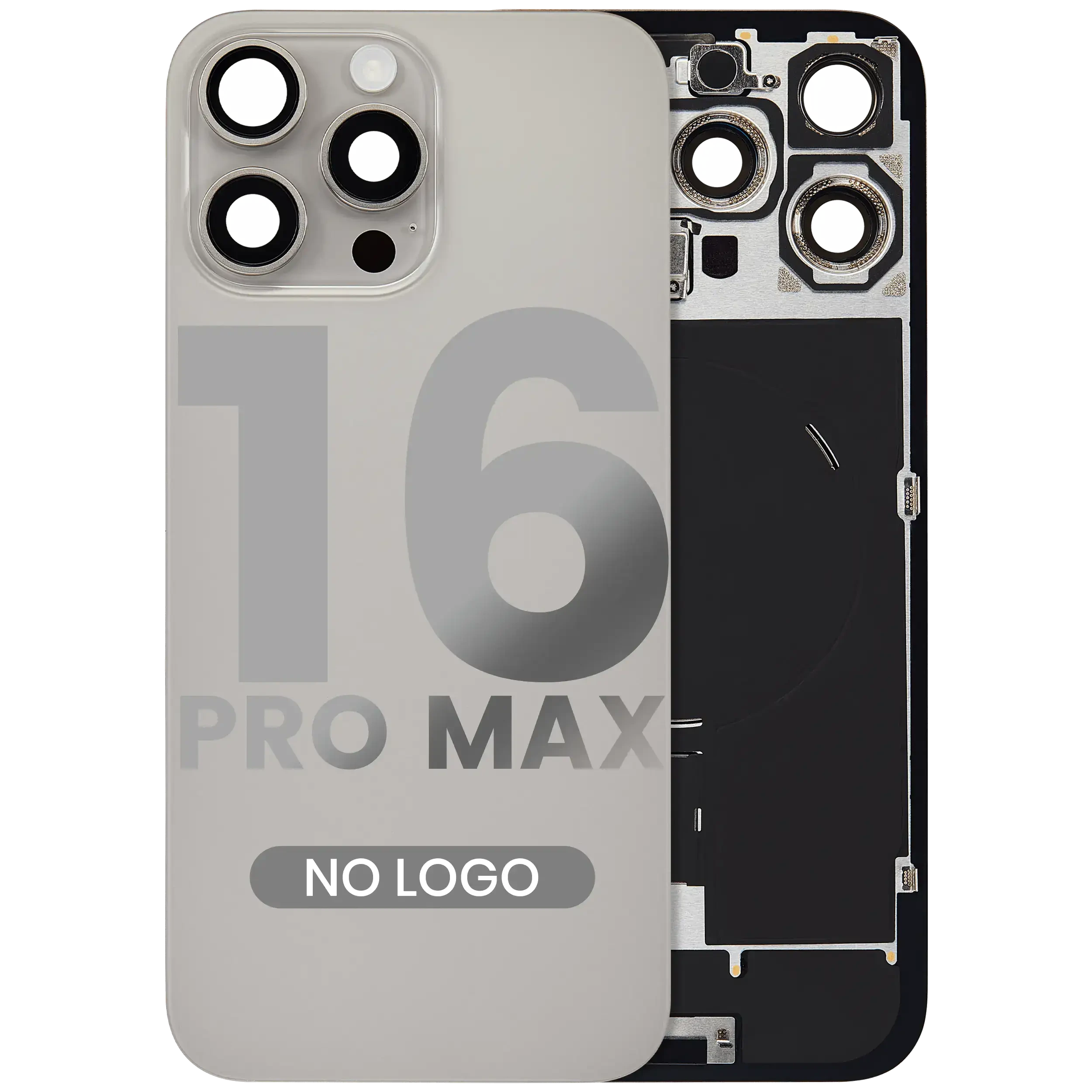 Vetro posteriore con magnete MagSafe, NFC e flat flash per iPhone 16 Pro Max (Aftermarket) (Titanio naturale) (No Logo)