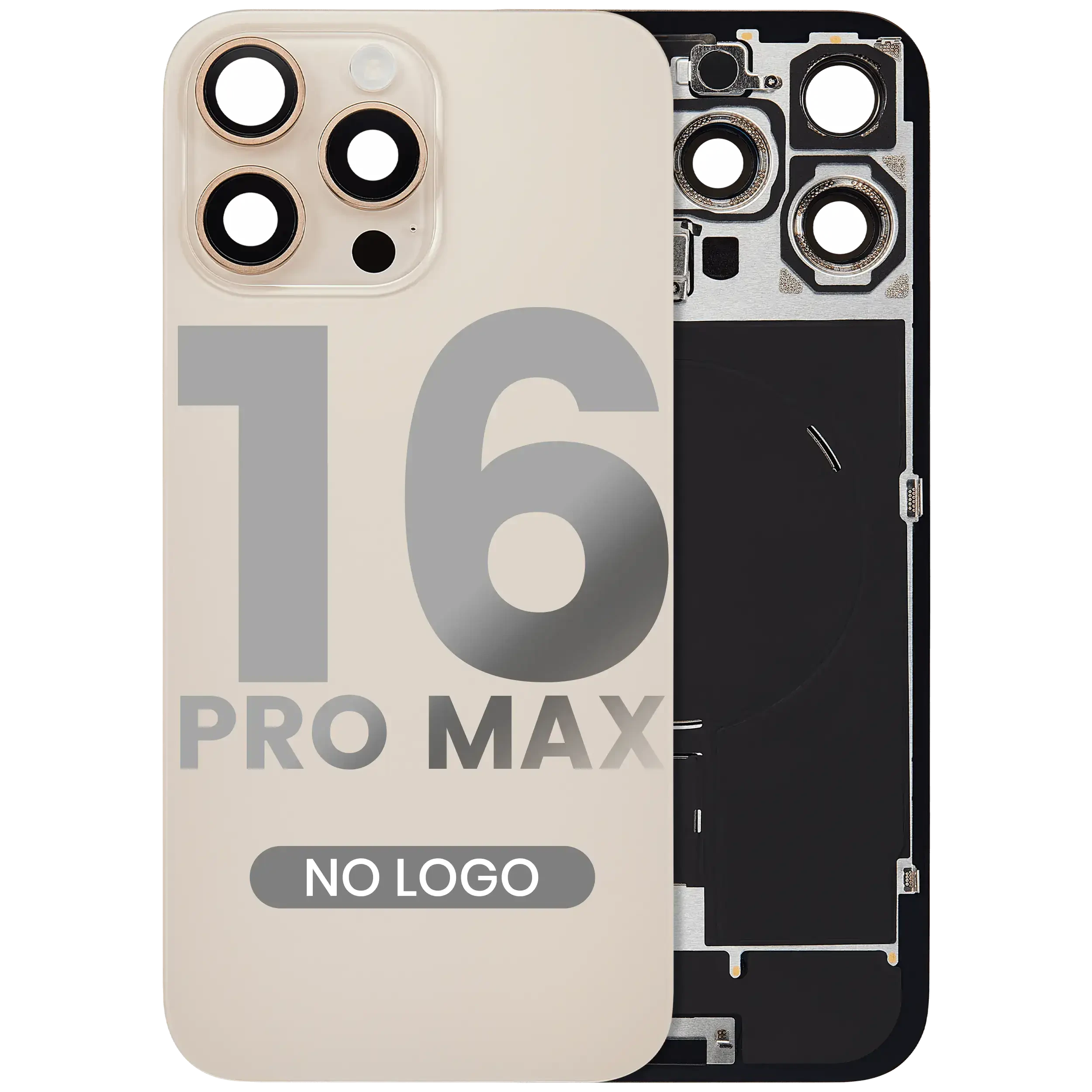 Vetro posteriore con magnete MagSafe, NFC e flat flash per iPhone 16 Pro Max (Aftermarket) (Titanio sabbia) (No Logo)