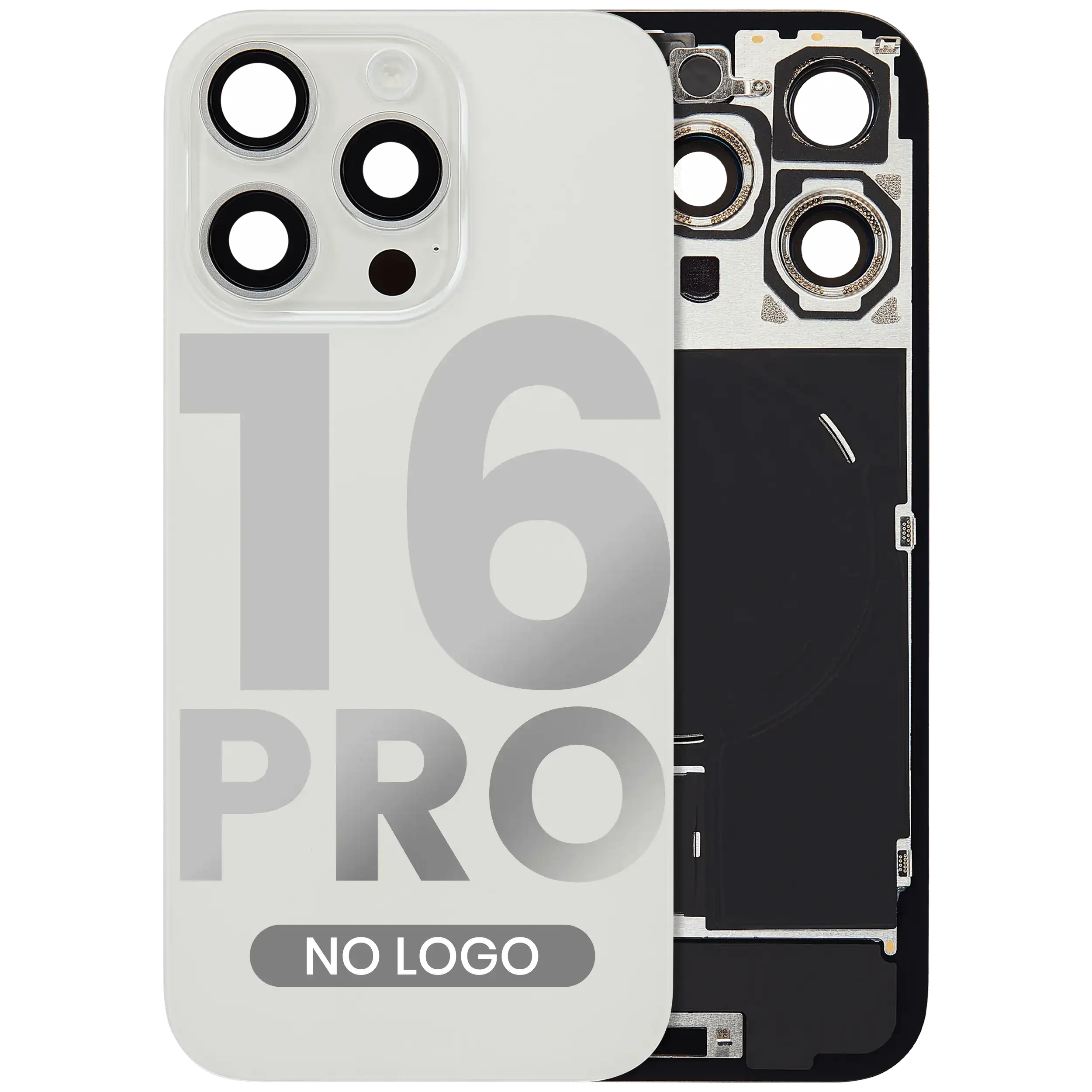 Vetro posteriore con magnete MagSafe, NFC e flat flash per iPhone 16 Pro (Aftermarket) (Titanio bianco) (No Logo)
