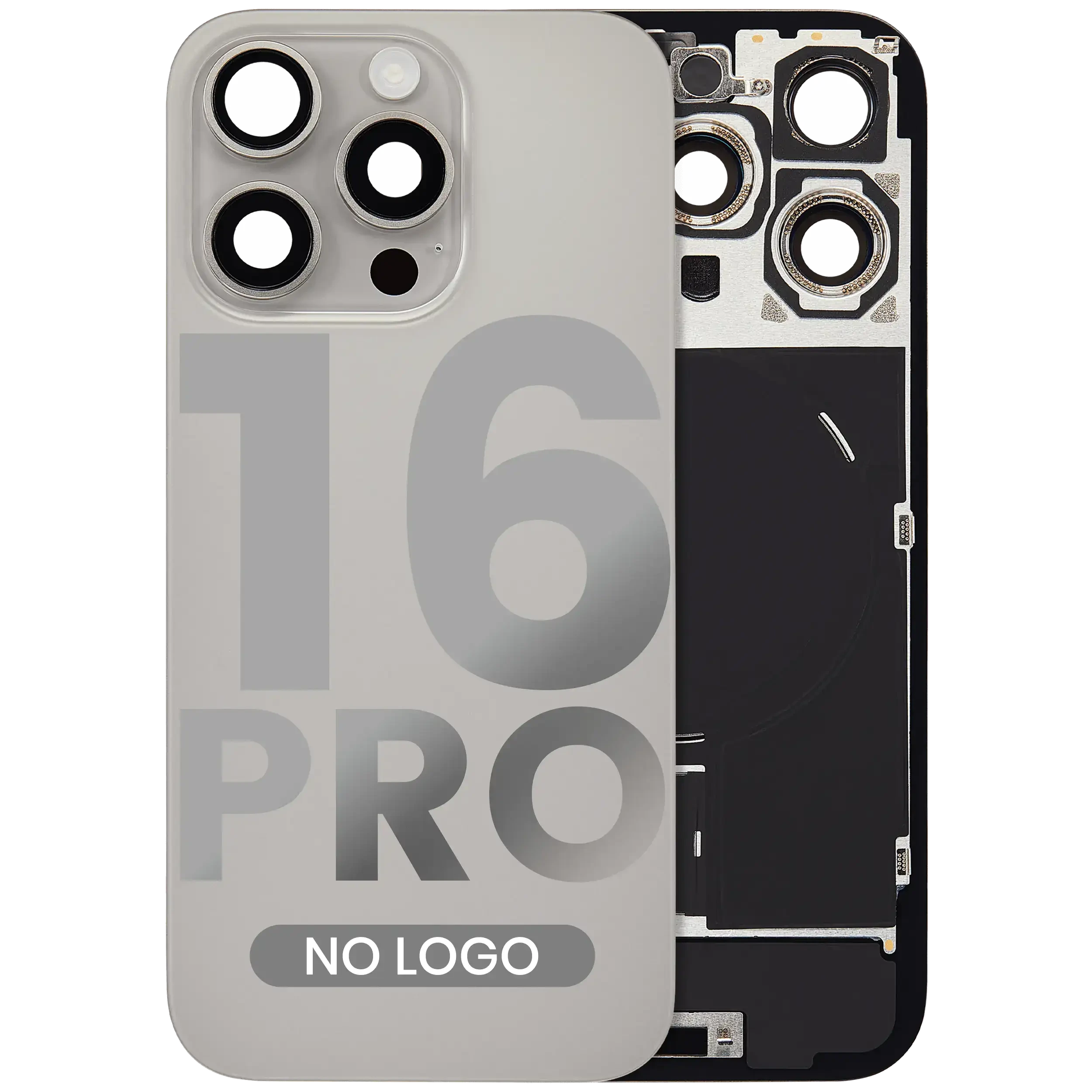 Vetro posteriore con magnete MagSafe, NFC e flat flash per iPhone 16 Pro (Aftermarket) (Titanio naturale) (No Logo)