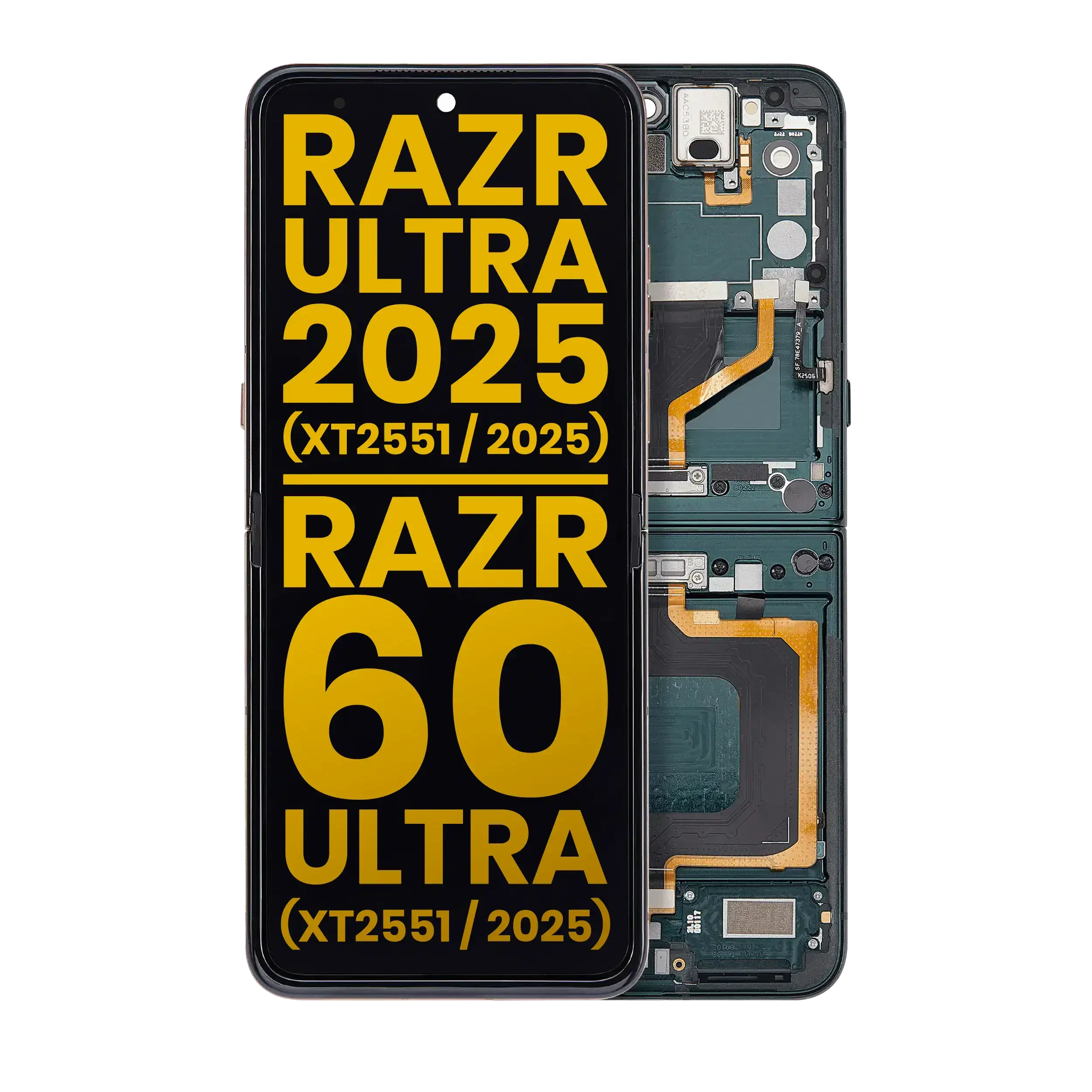 Display OLED completo con Frame per Motorola Razr Ultra 2025 (XT2551 / 2025) / Razr 60 Ultra (XT2551 / 2025) (Refurbished) (Scarab)