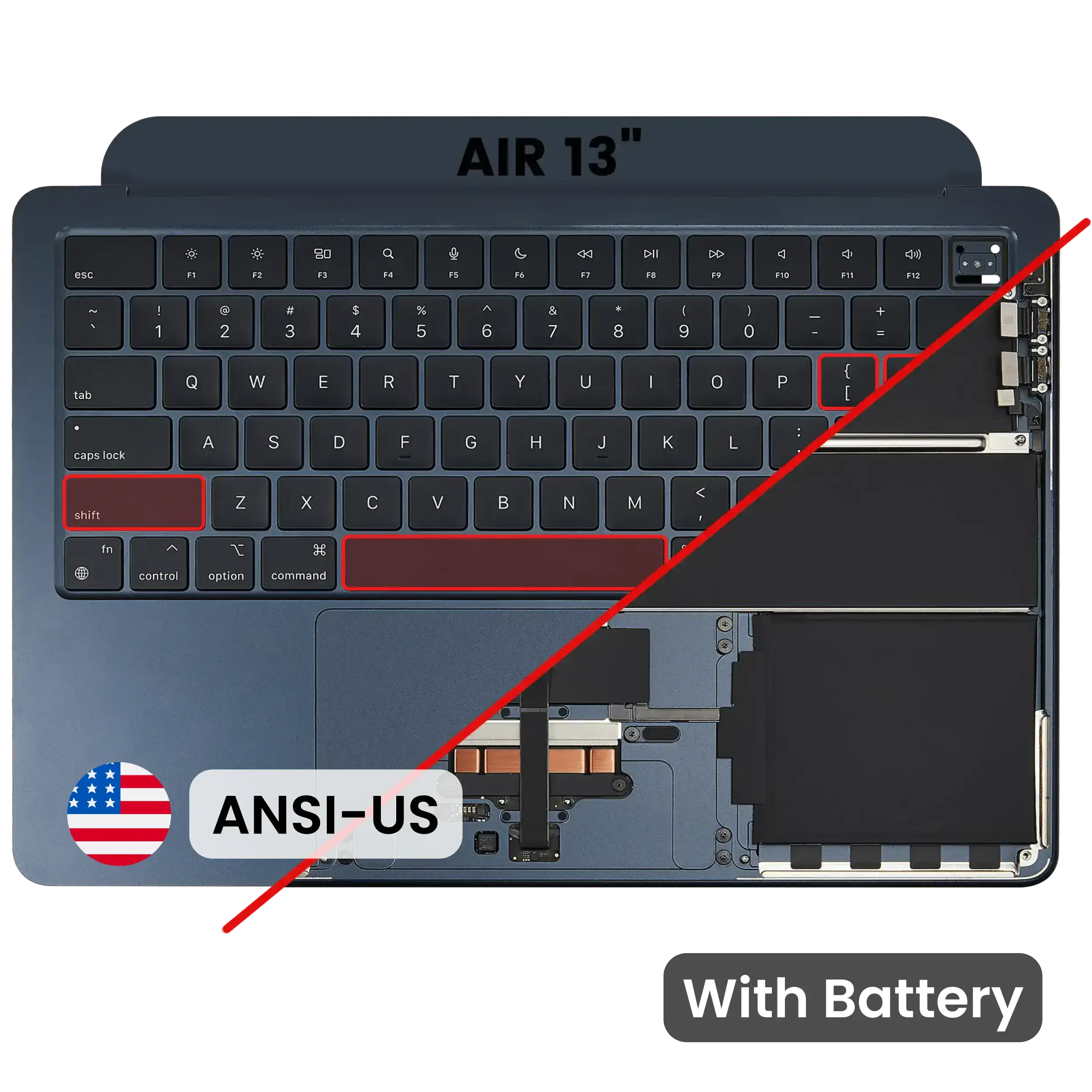 Top Case con Batteria e tastiera (ANSI US) per MacBook Air 13" A3113 (2024) (Mezzanotte)