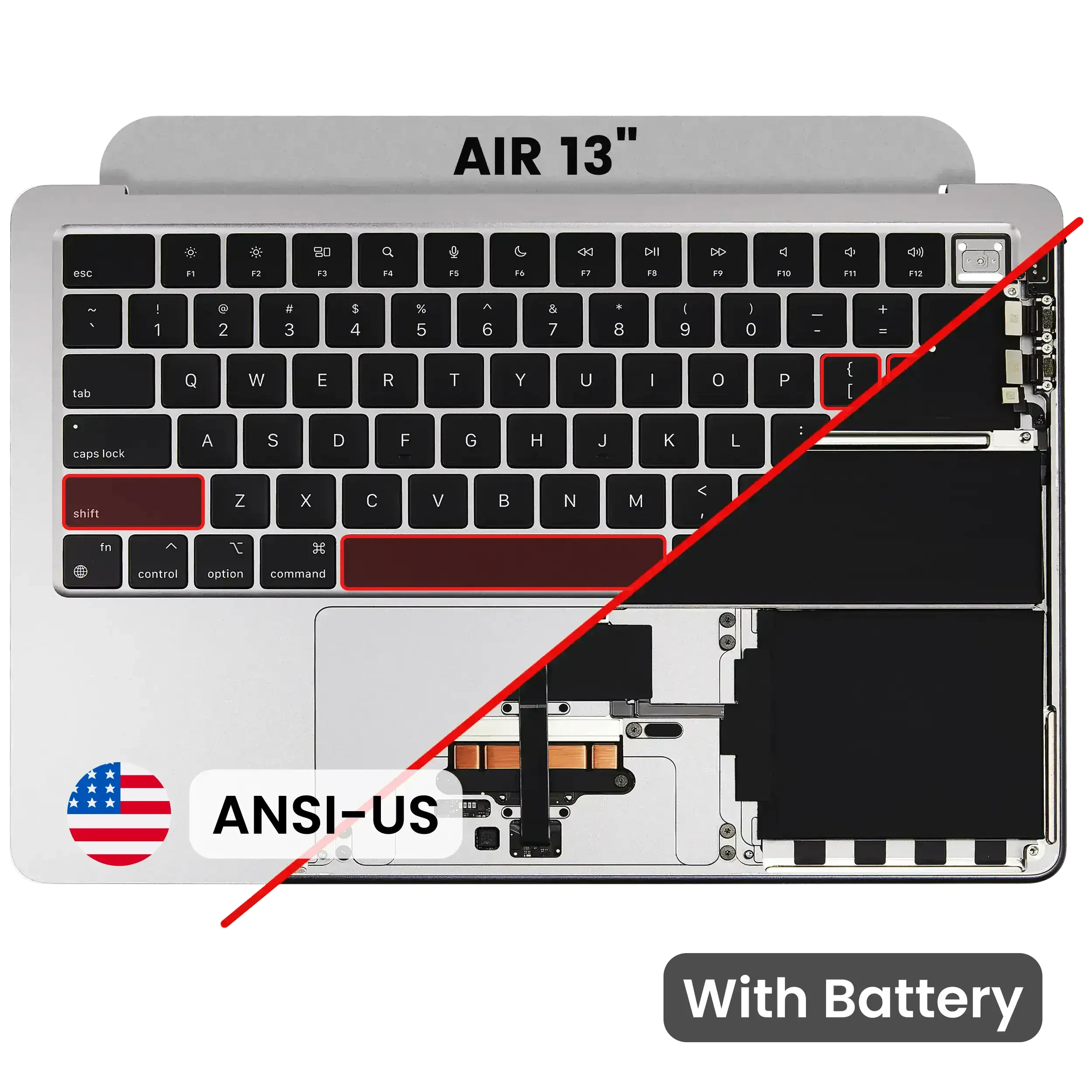 Top Case con Batteria e tastiera (ANSI US) per MacBook Air 13" A3113 (2024) (Argento)
