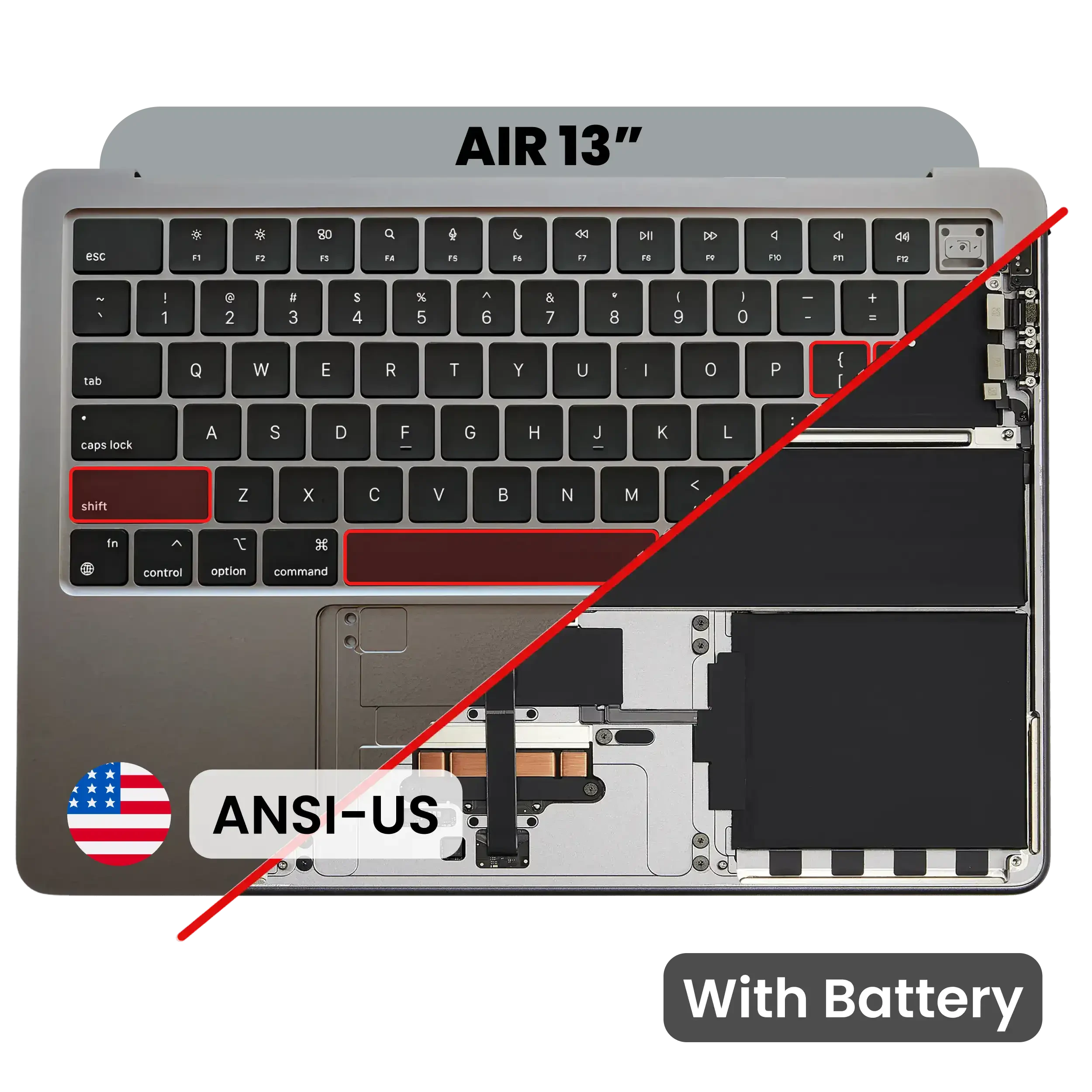 Top Case con Batteria e tastiera (ANSI US) per MacBook Air 13" A3113 (2024) (Grigio siderale)