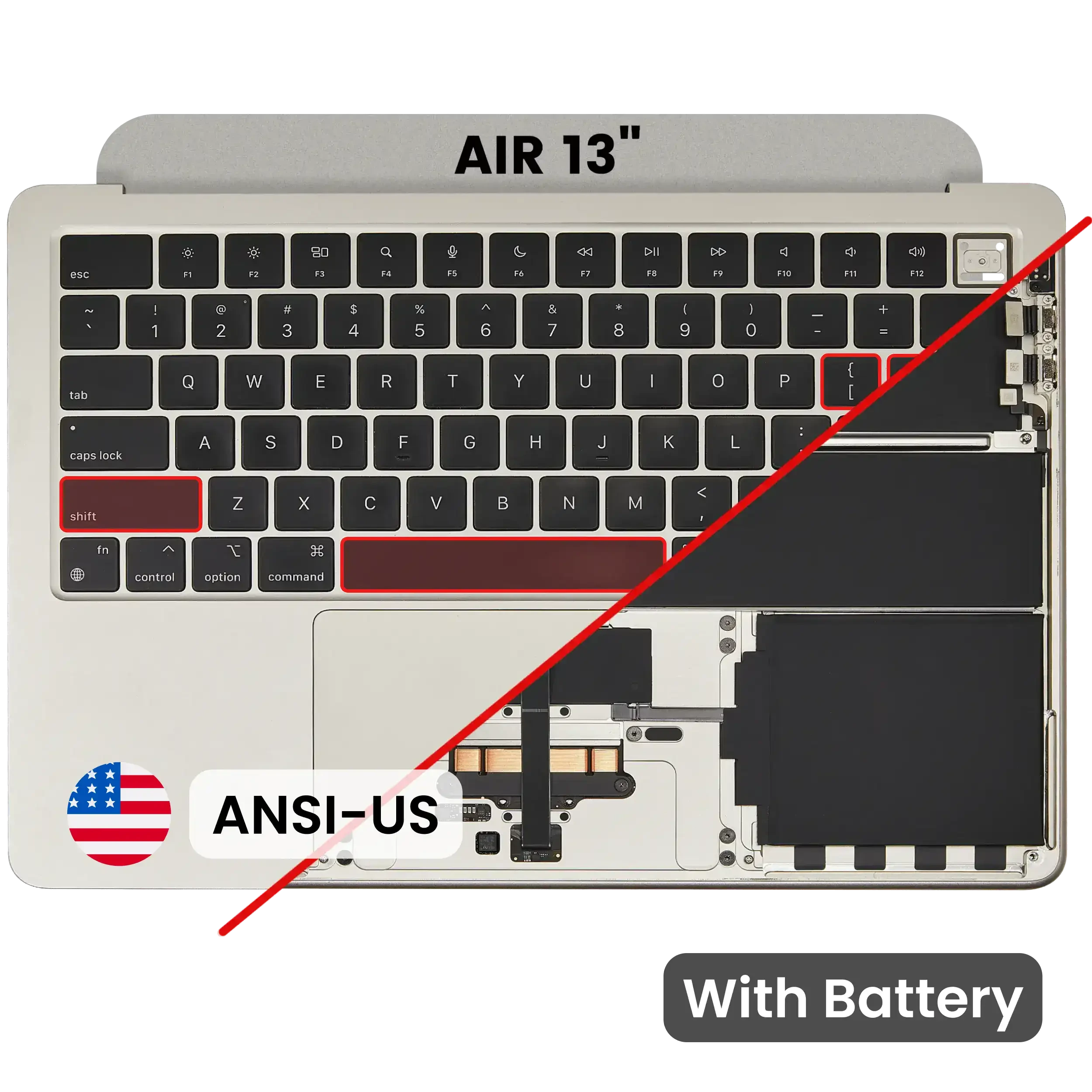 Top Case con Batteria e tastiera (ANSI US) per MacBook Air 13" A3113 (2024) (Galassia)