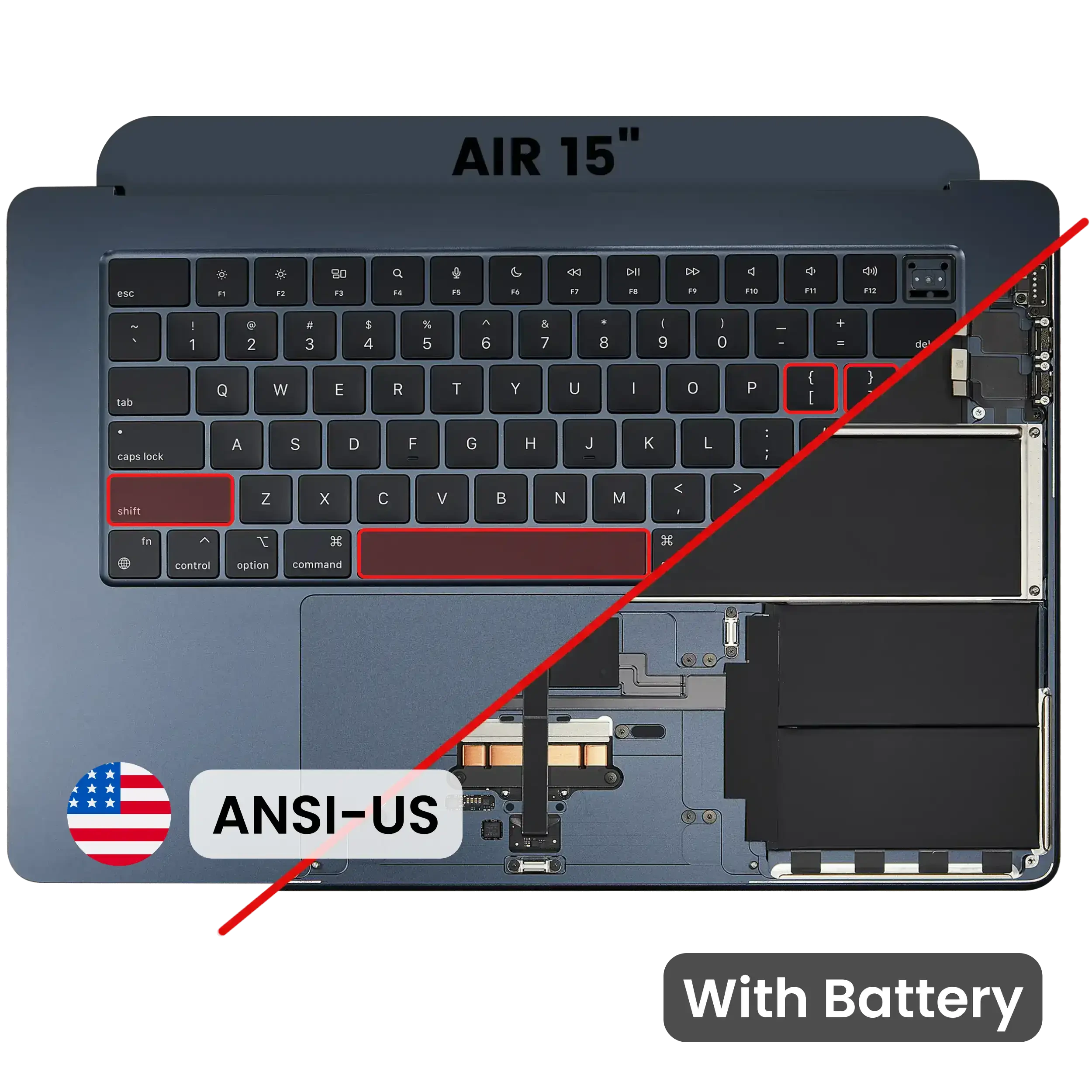 Top Case con Batteria e tastiera (ANSI US) per MacBook Air 15" A3114 (2024) (Mezzanotte)
