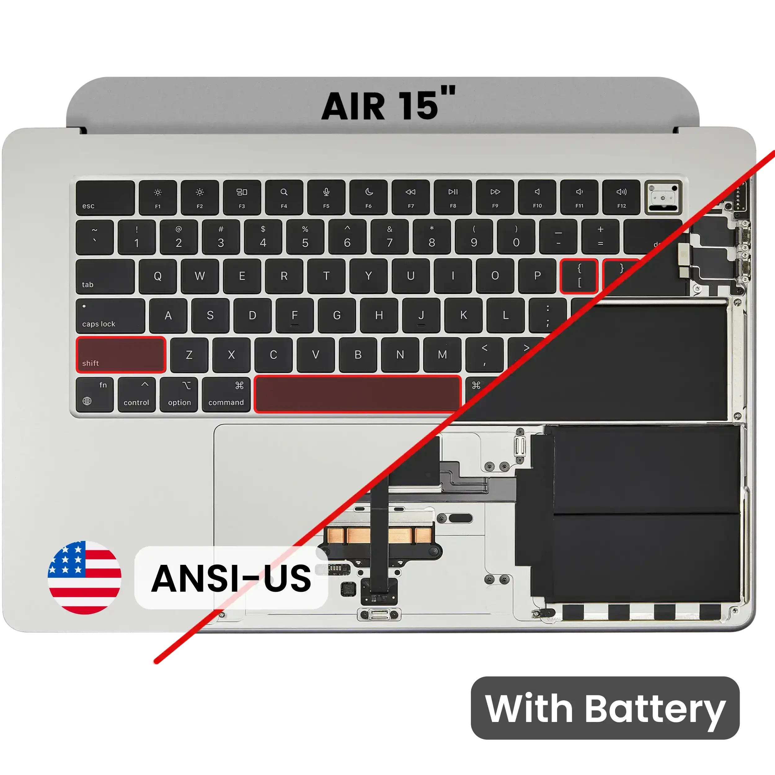 Top Case con Batteria e tastiera (ANSI US) per MacBook Air 15" A3114 (2024) (Argento)