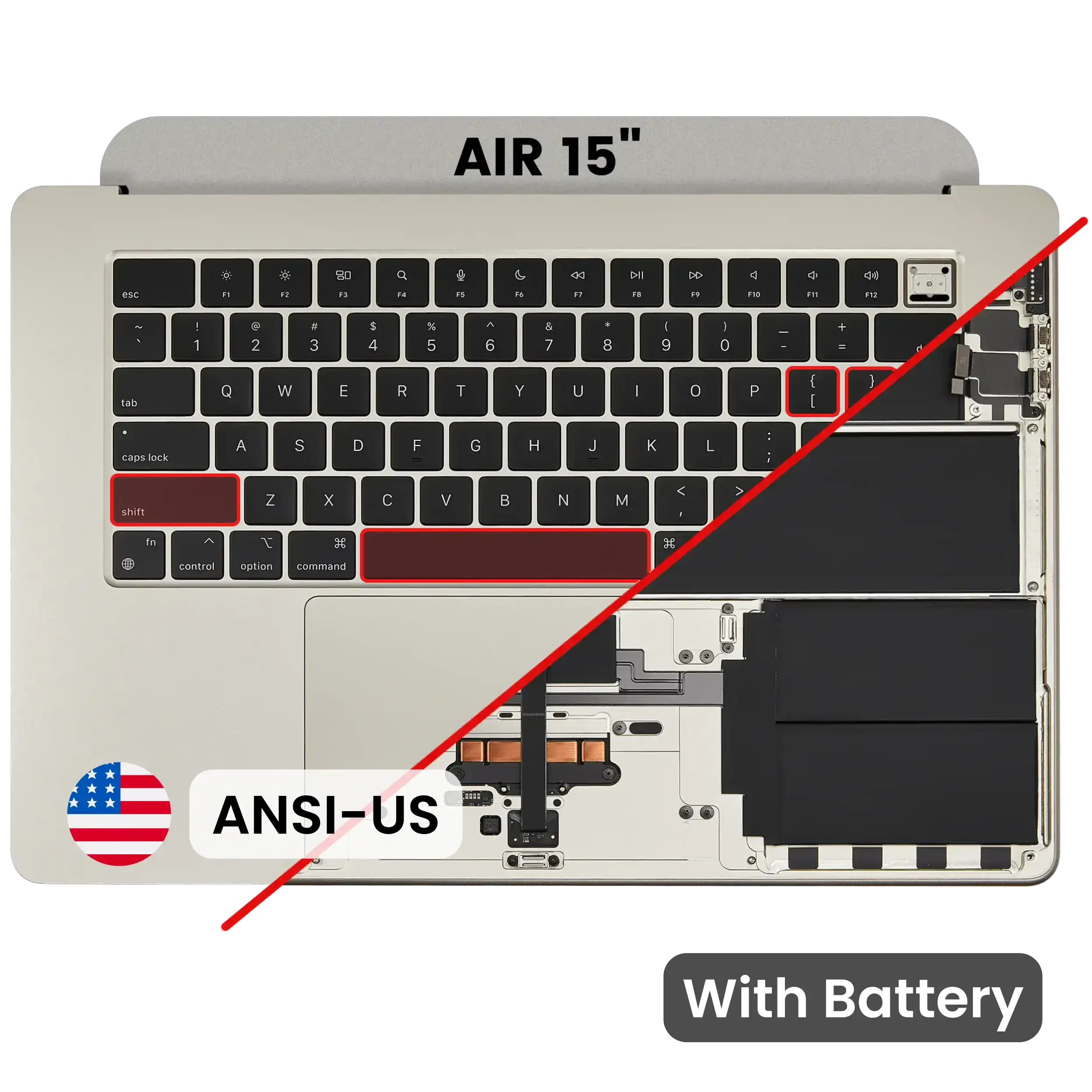 Top Case con Batteria e tastiera (ANSI US) per MacBook Air 15" A3114 (2024) (Galassia)