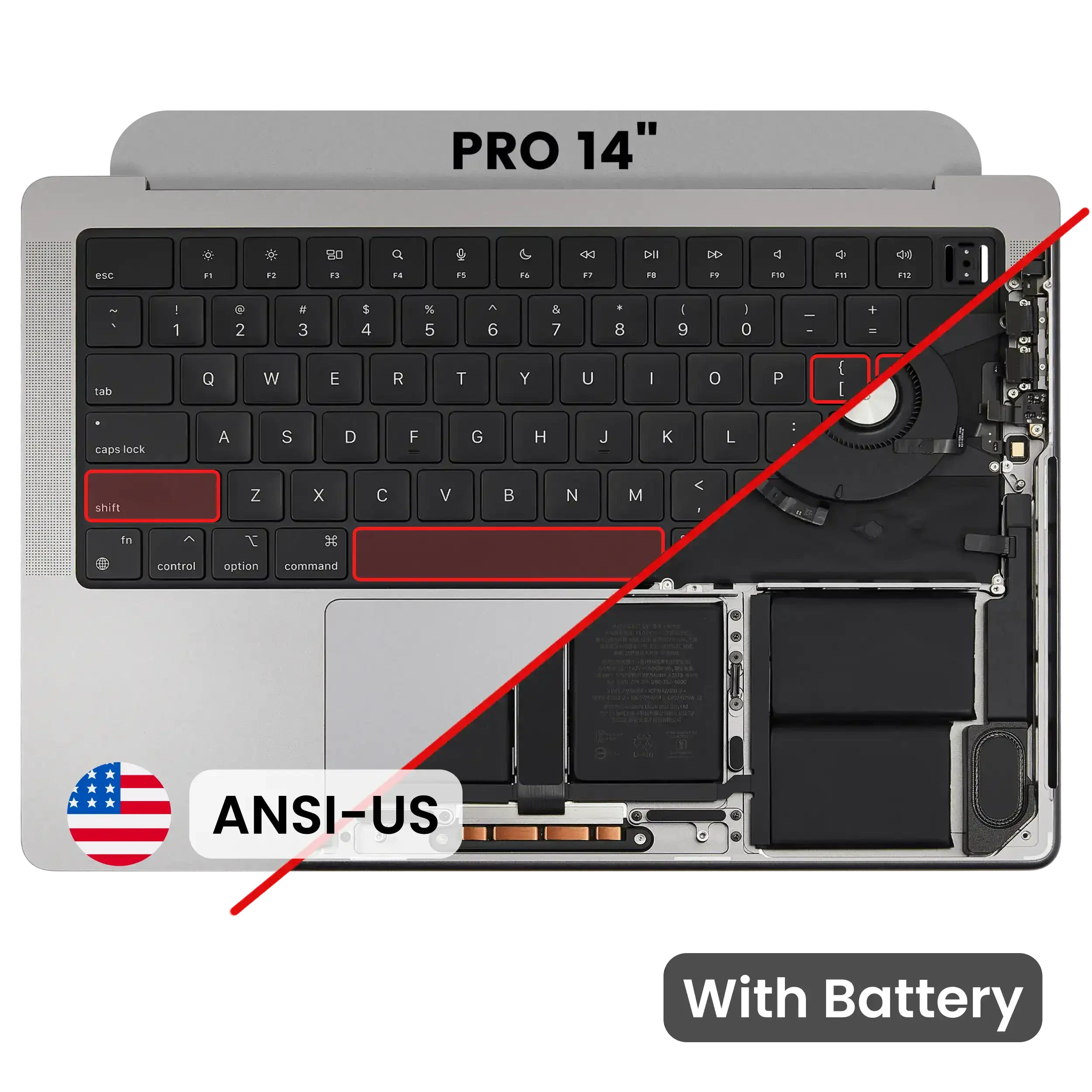Top Case con tastiera (ANSI US) per MacBook Pro 14" A2918 (2023) (Grigio siderale)